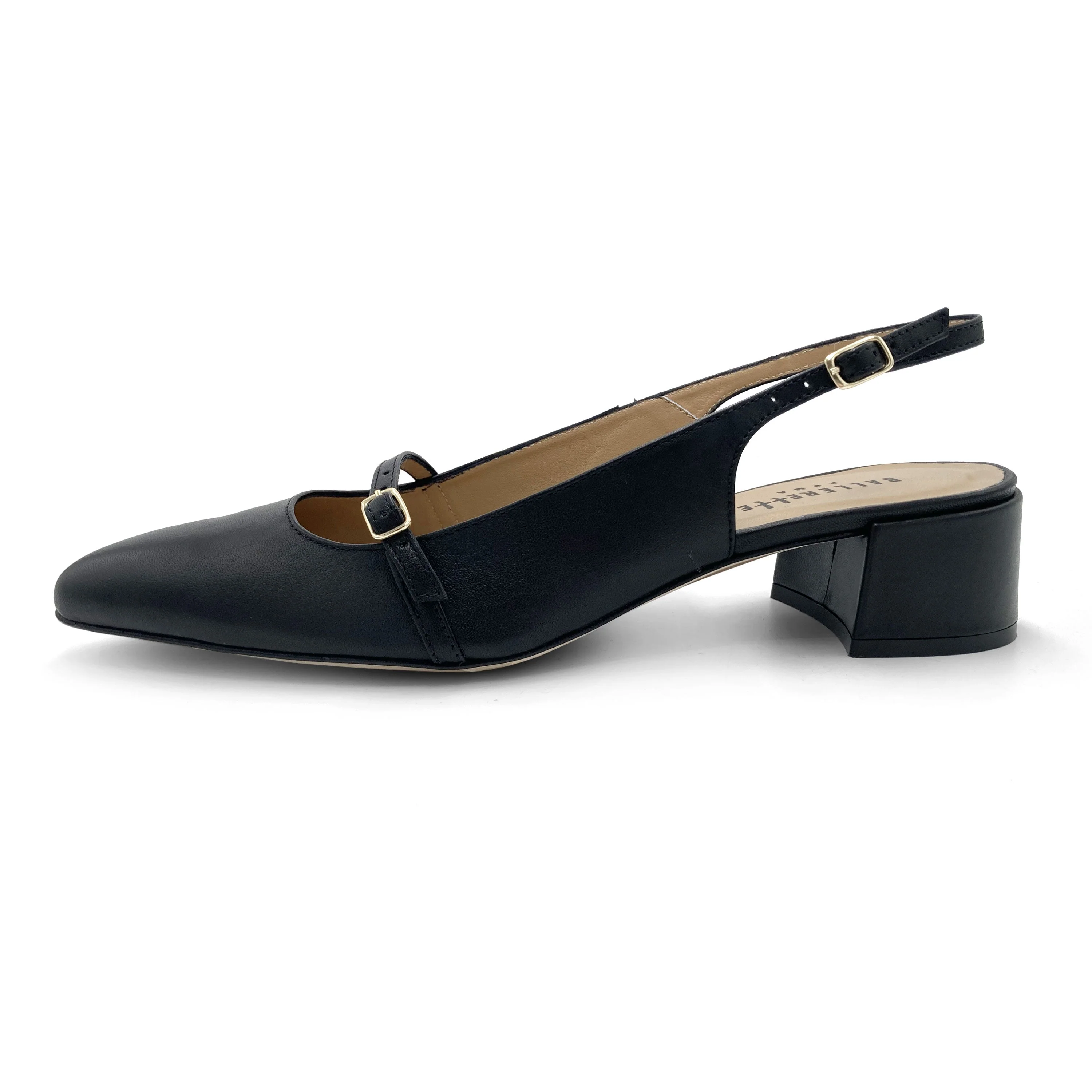 Black leather Mary Jane slingback ballet flats with heel - Image 5