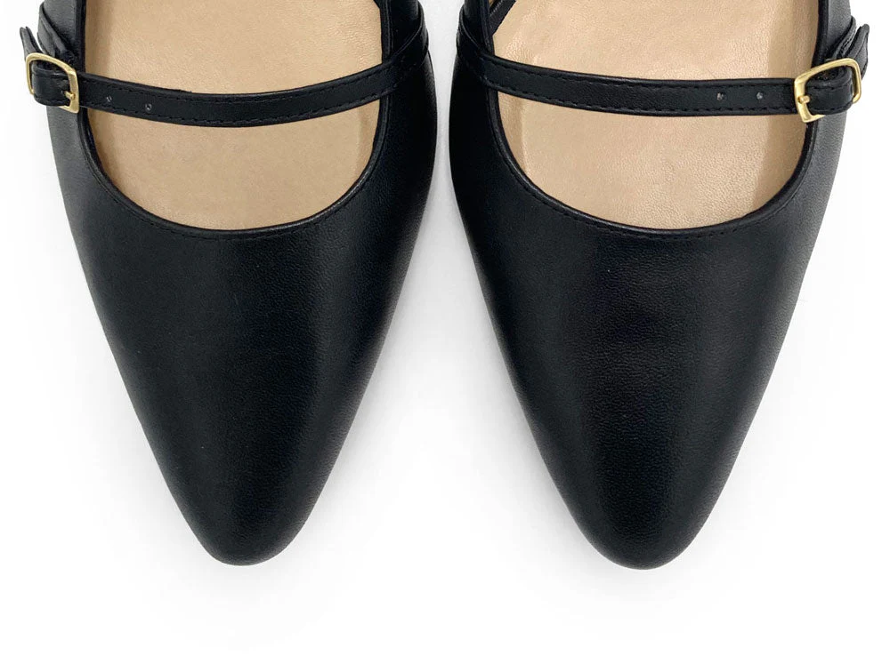 Black leather Mary Jane slingback ballet flats with heel - Image 6