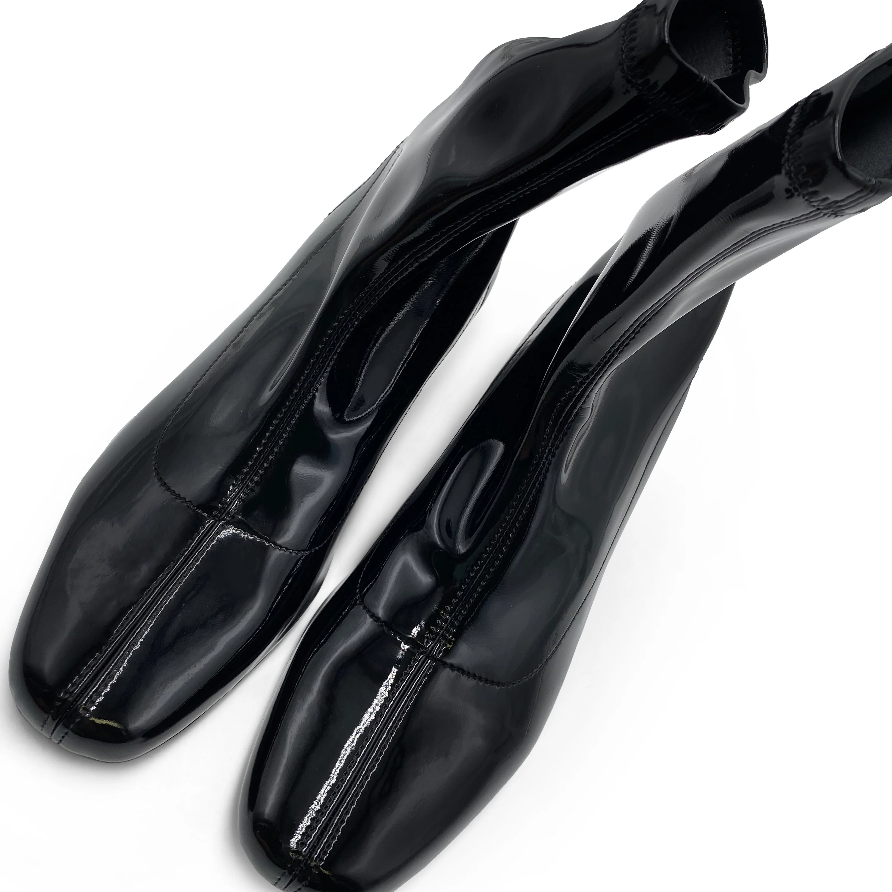 Black patent leather ankle boots with elasticated sock - Image 2