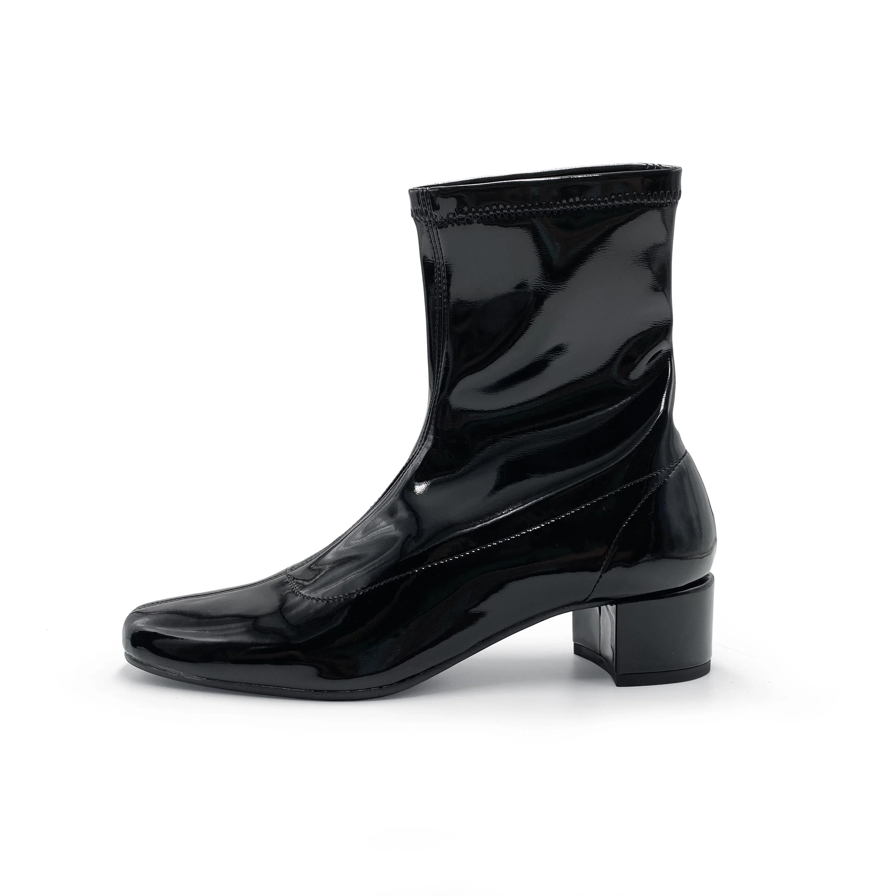 Black patent leather ankle boots with elasticated sock - Image 3