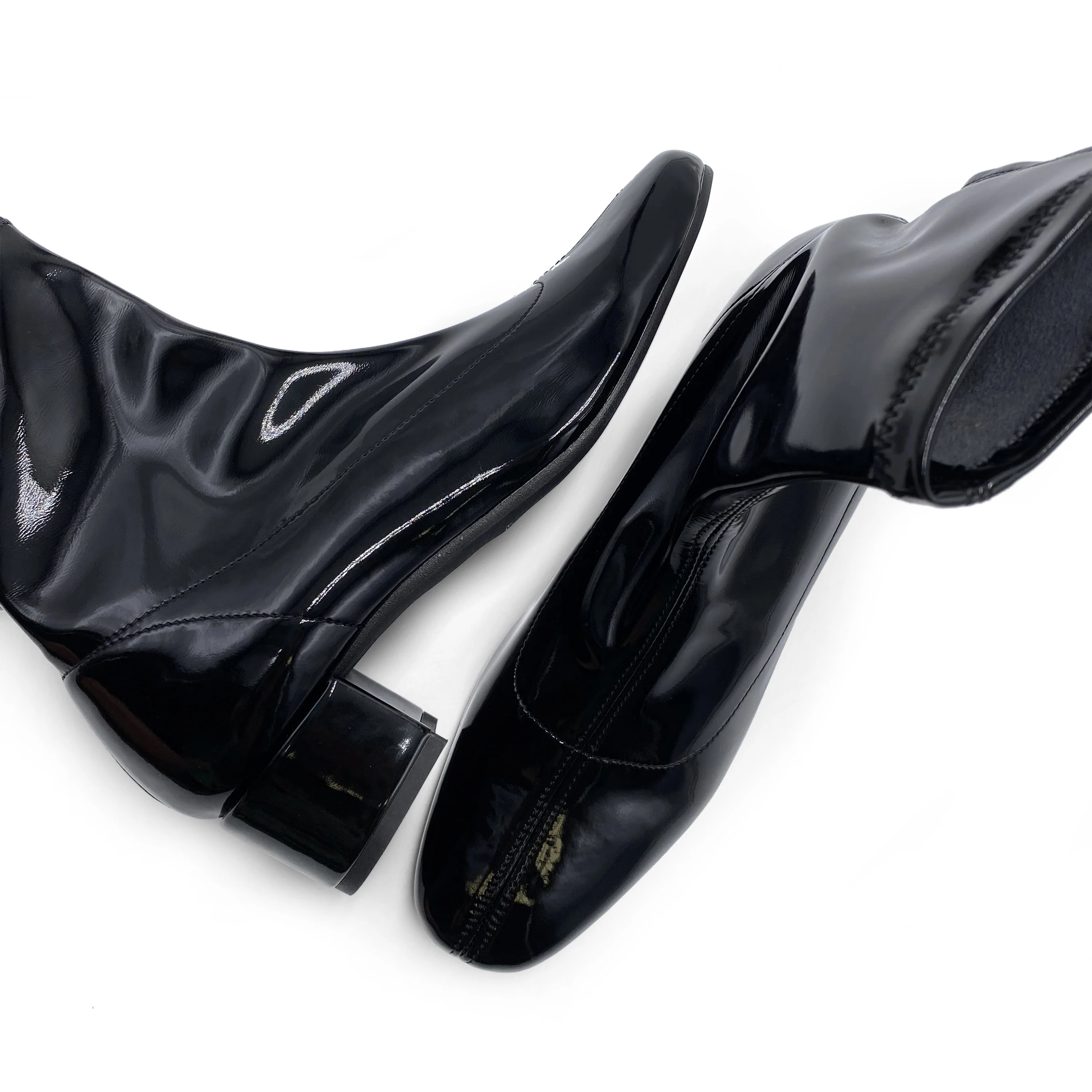 Black patent leather ankle boots with elasticated sock - Image 4