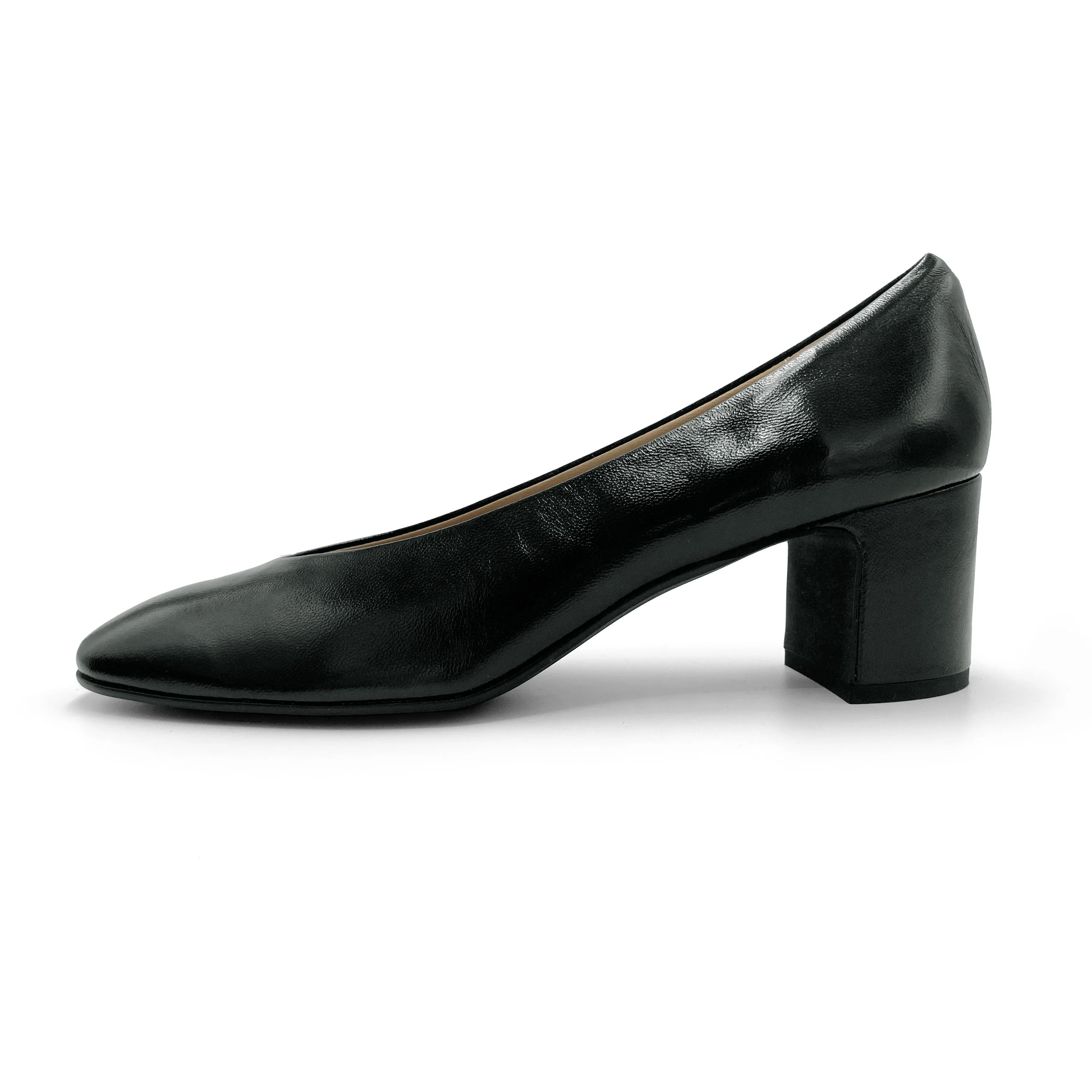 Black patent leather ballet flats with square toe and comfortable high heel - Image 4
