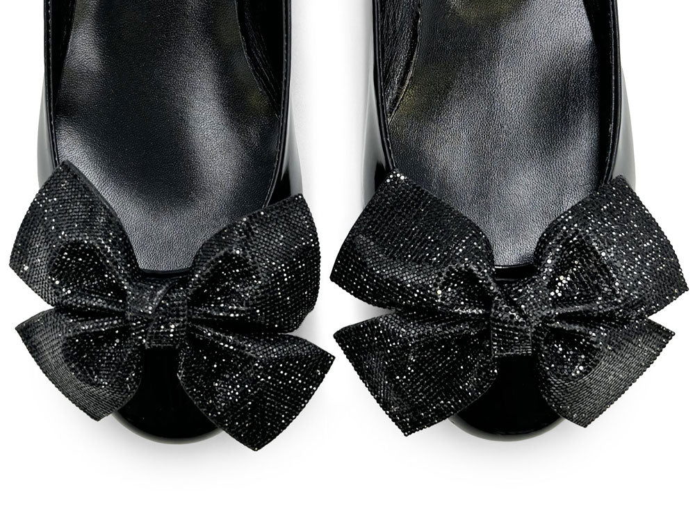 Black patent leather evening ballet flats with jeweled bow - Image 5