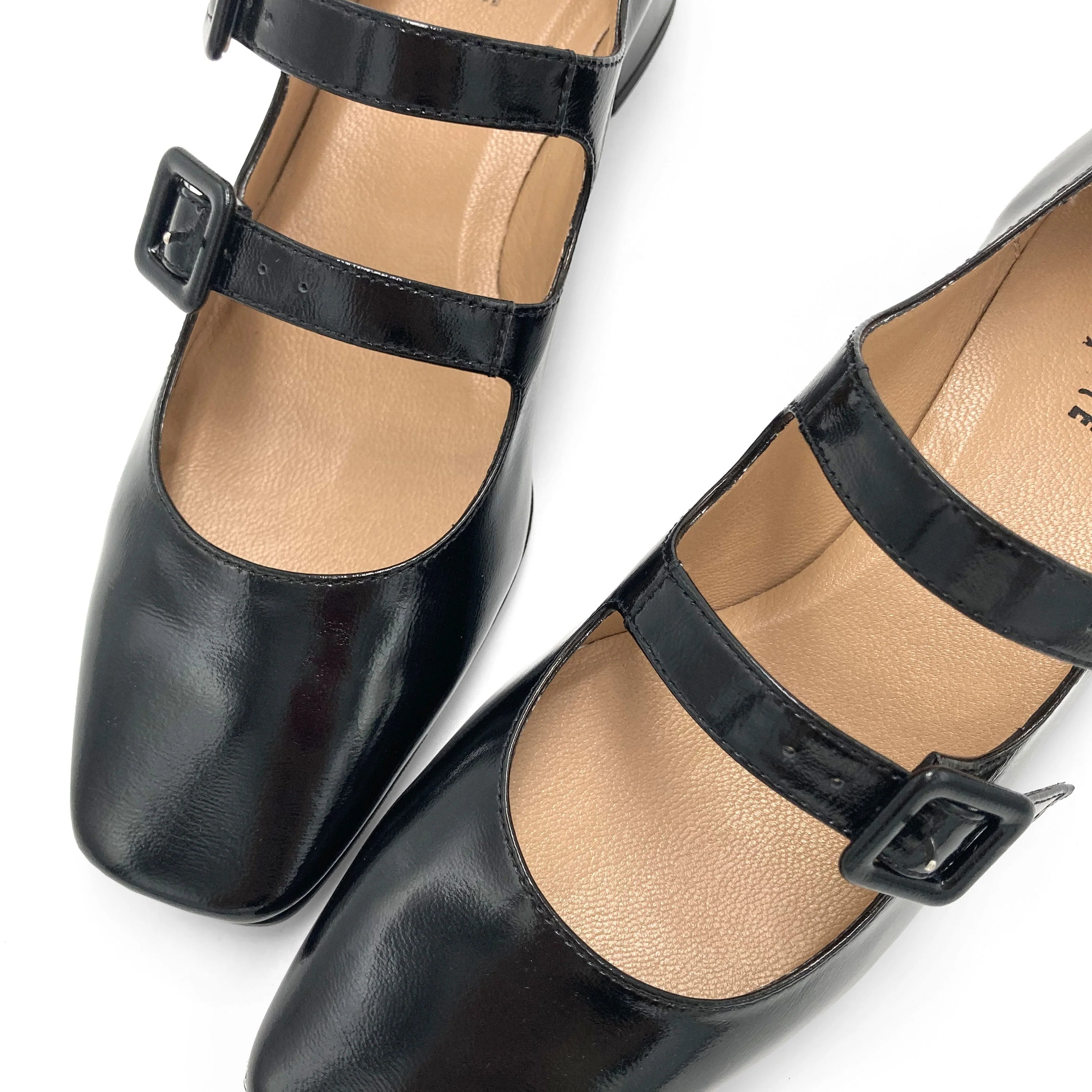 Black patent Mary Jane ballet flats with heel and square toe - Image 4