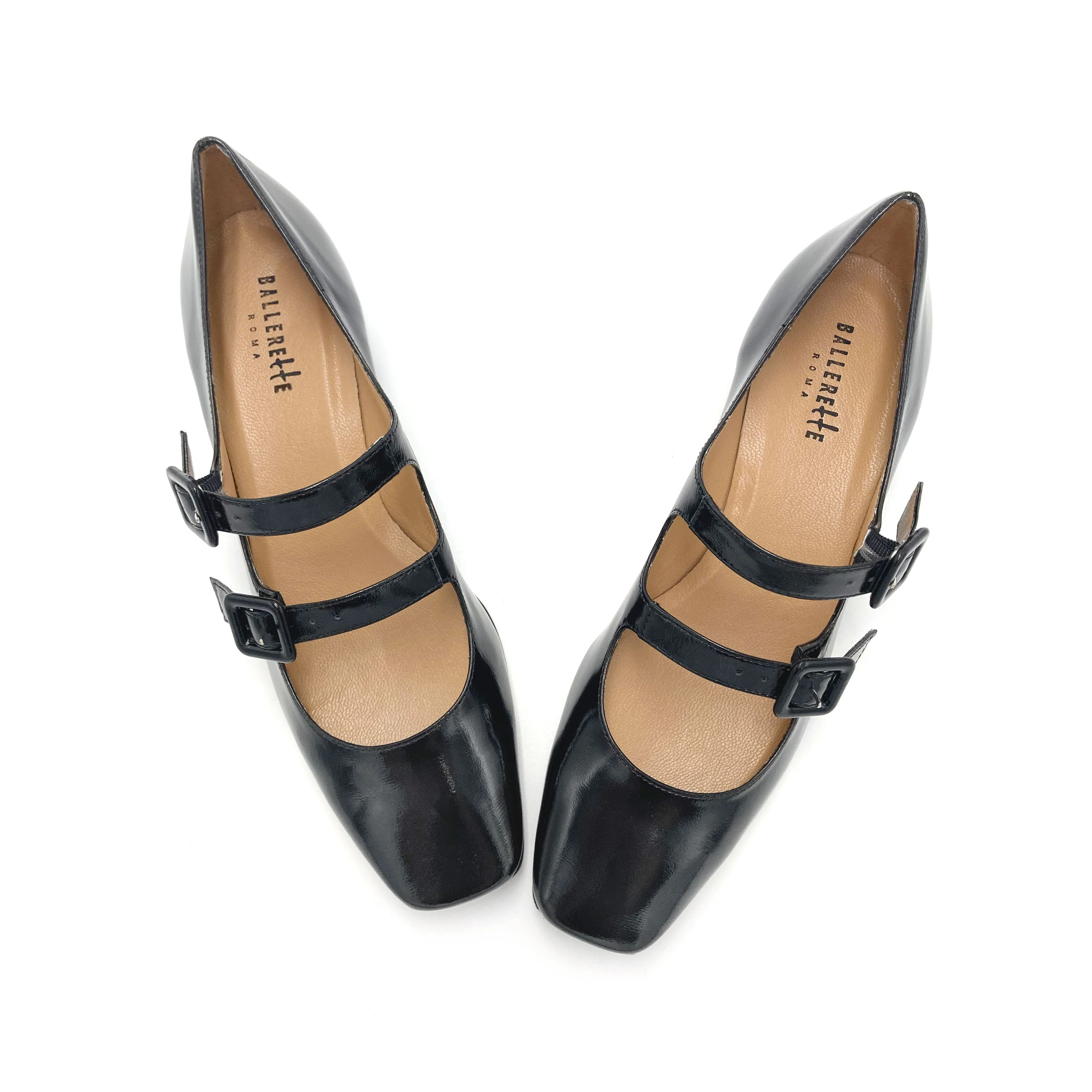 Black patent Mary Jane ballet flats with heel and square toe - Image 5