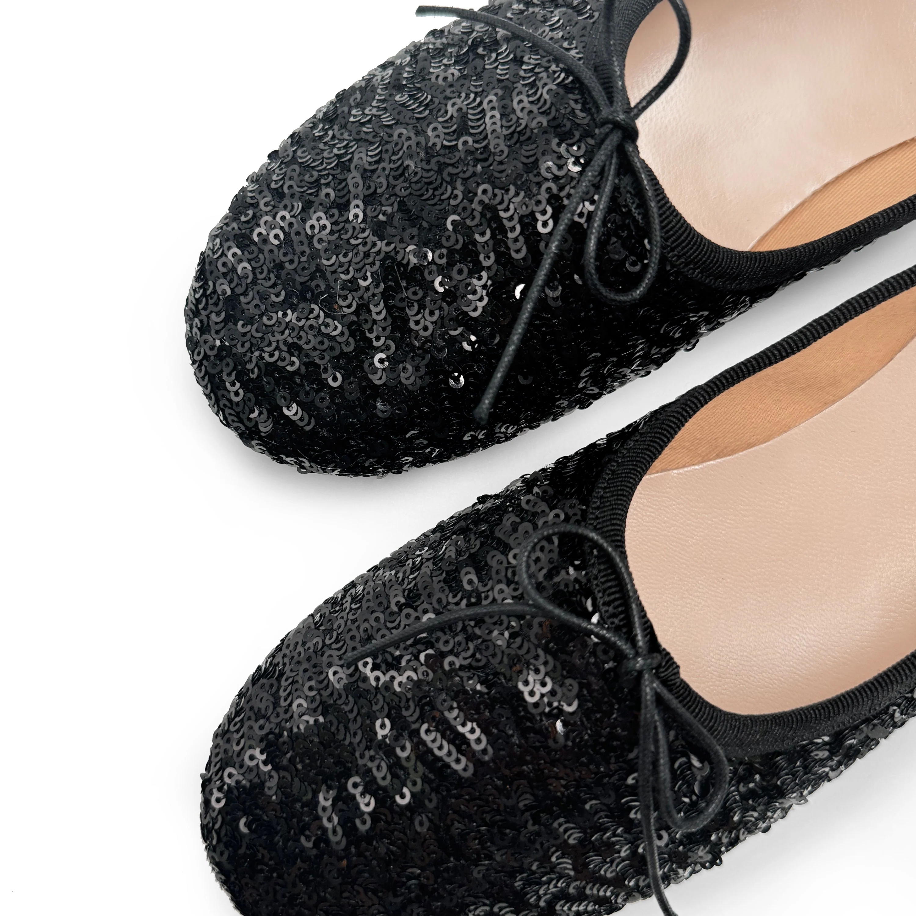 Black sequin high-vamp ballet flats - Image 3