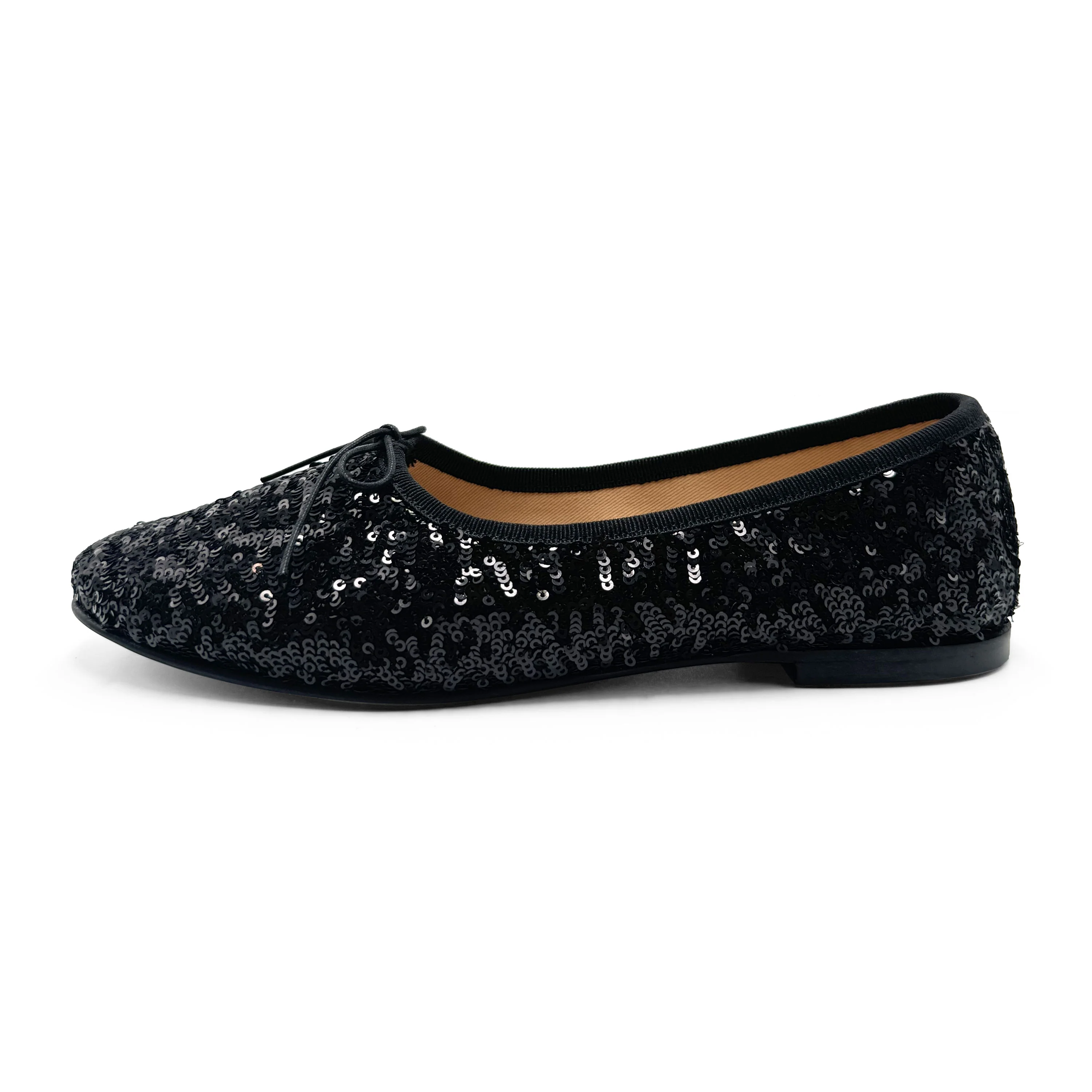 Black sequin high-vamp ballet flats - Image 4
