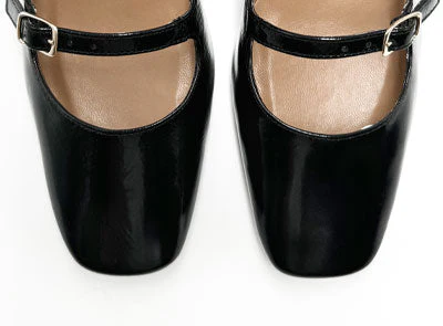 Black shiny leather Mary Jane shoes with two straps and high heels - Image 5