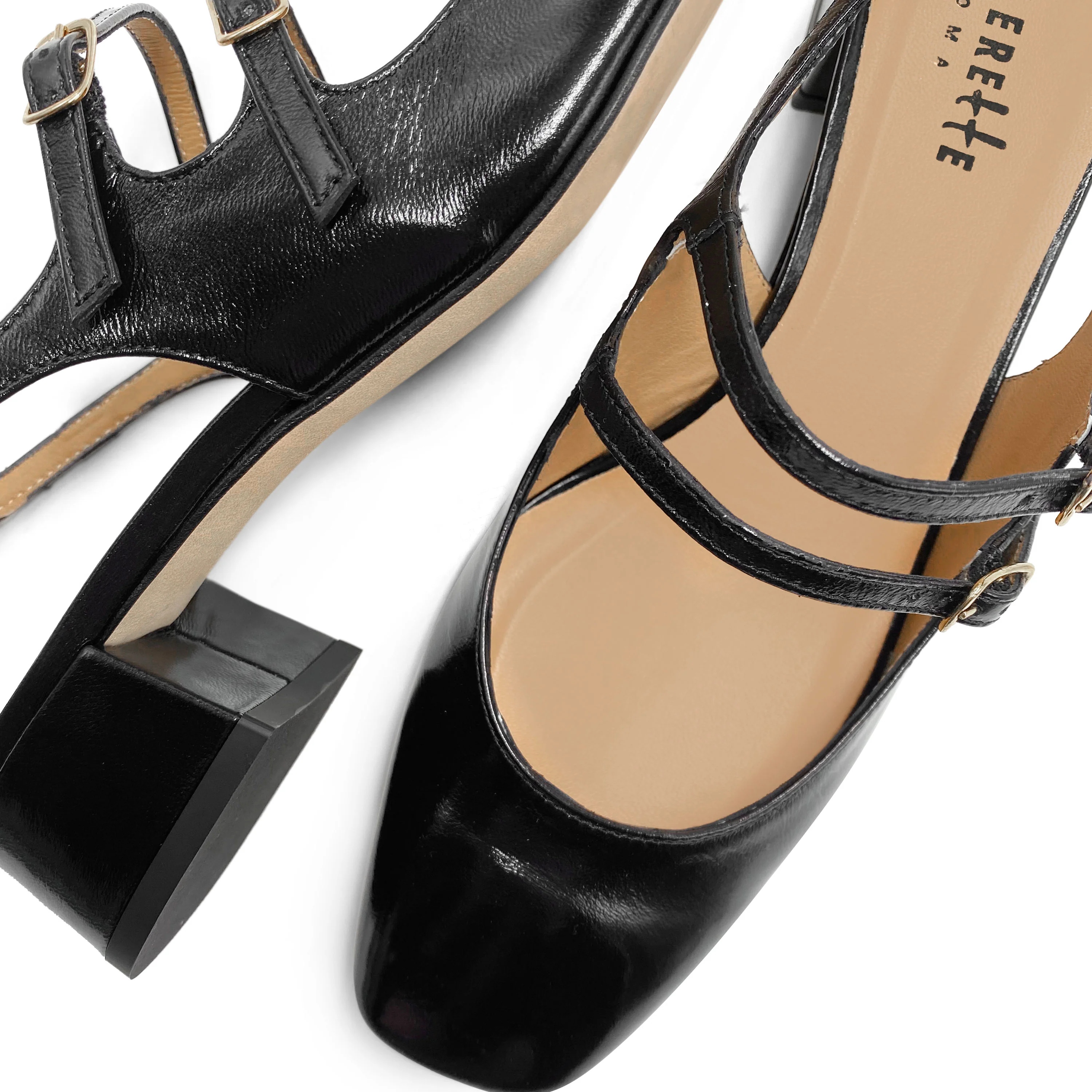 Black shiny leather slingback ballet flats with heel - Image 3