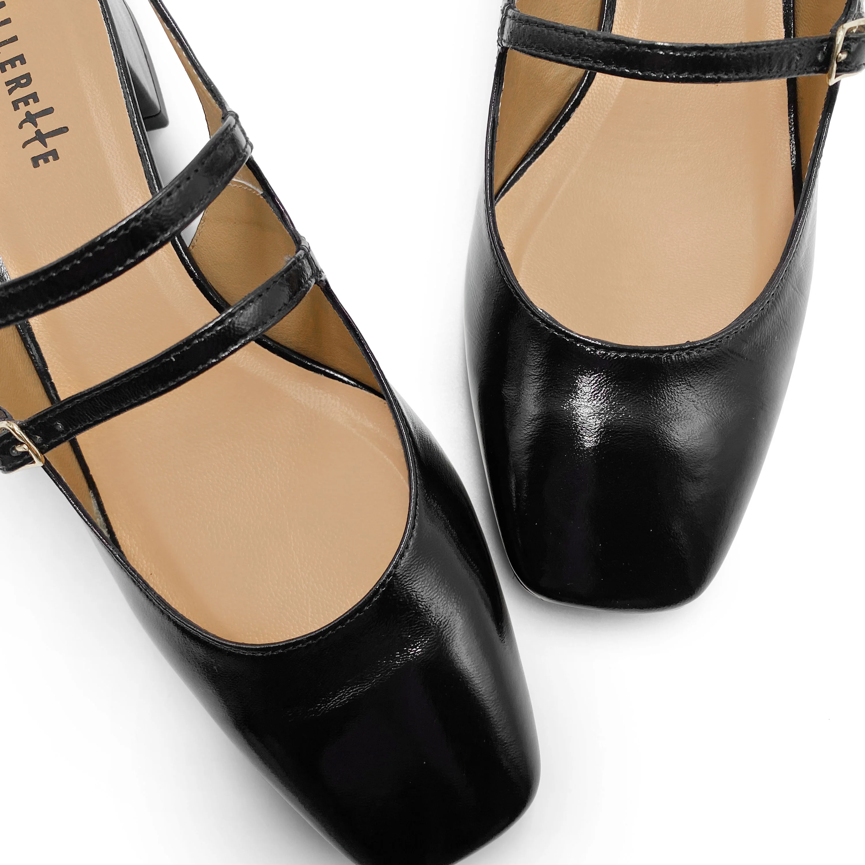 Black shiny leather slingback ballet flats with heel - Image 4