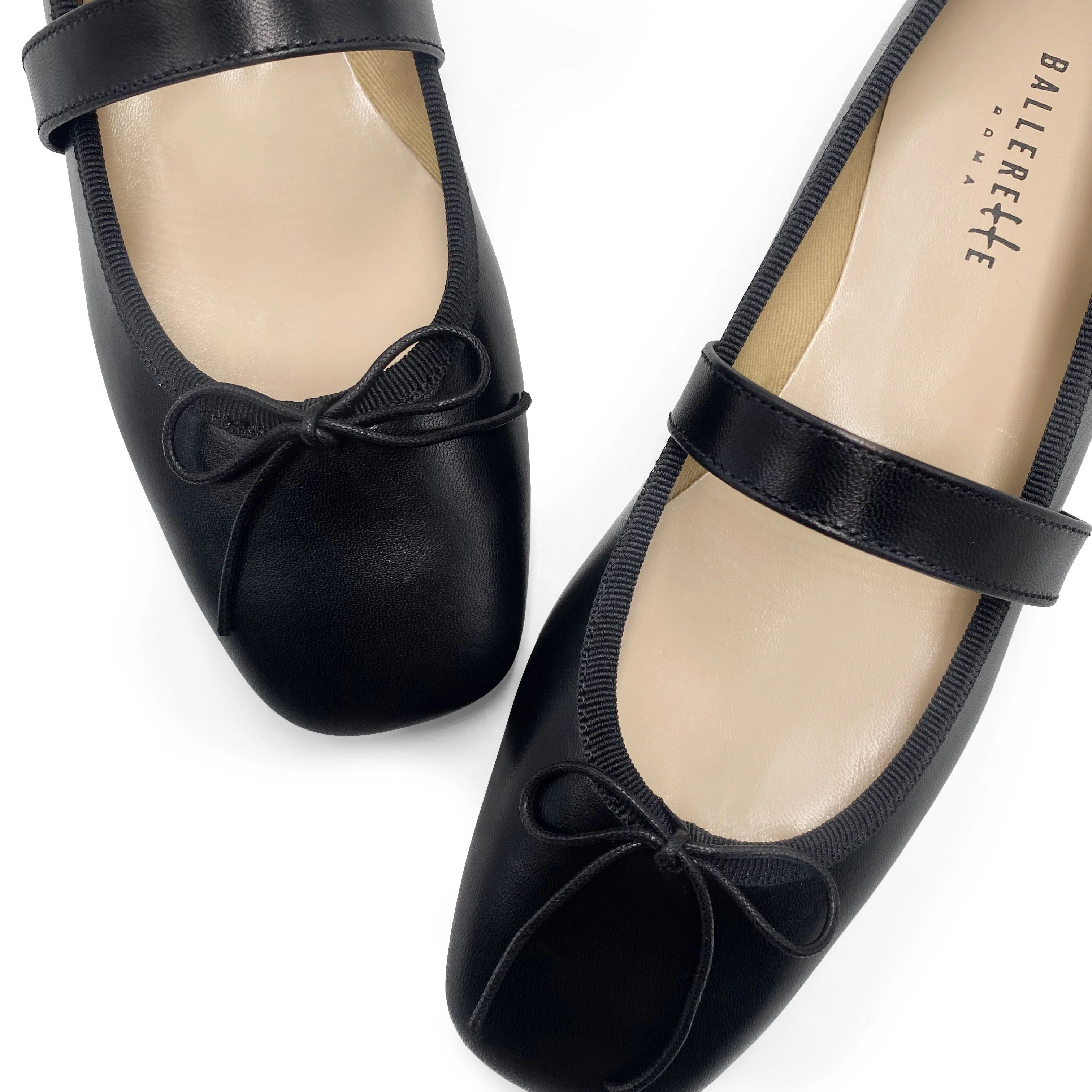 Black squared toe leather ballet flats with strap - Image 3