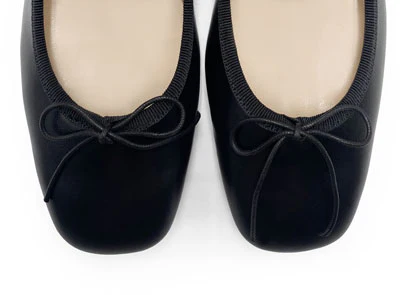 Black squared toe leather ballet flats with strap - Image 5