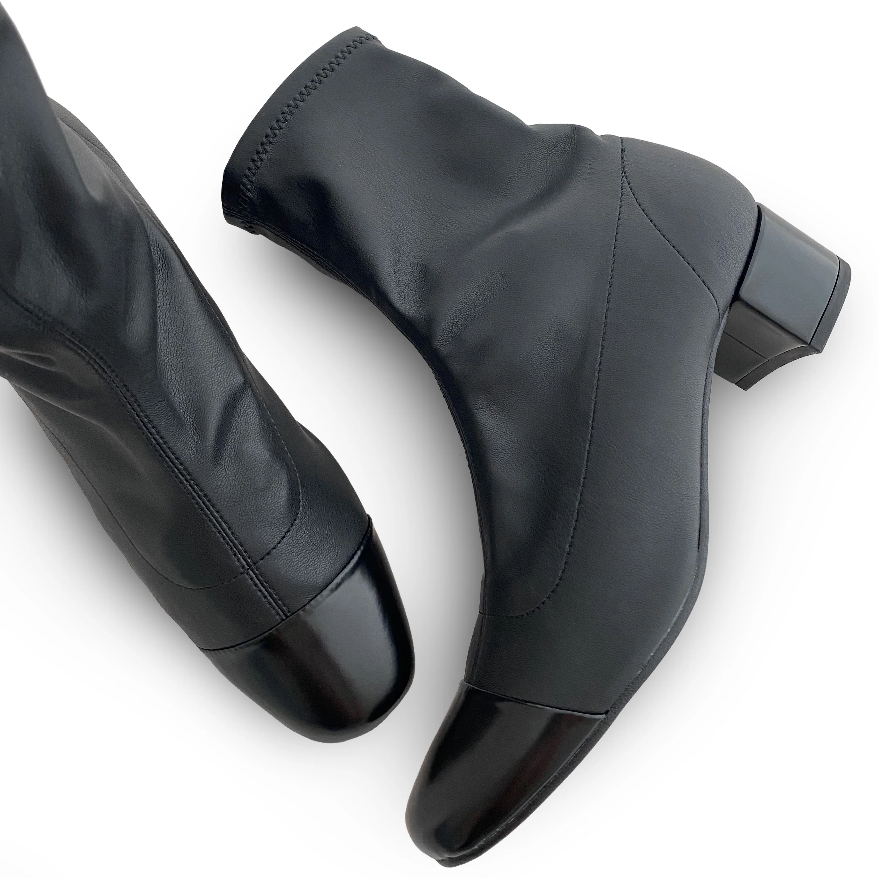 Black stretch ankle socks boots with black leather toe - Image 2