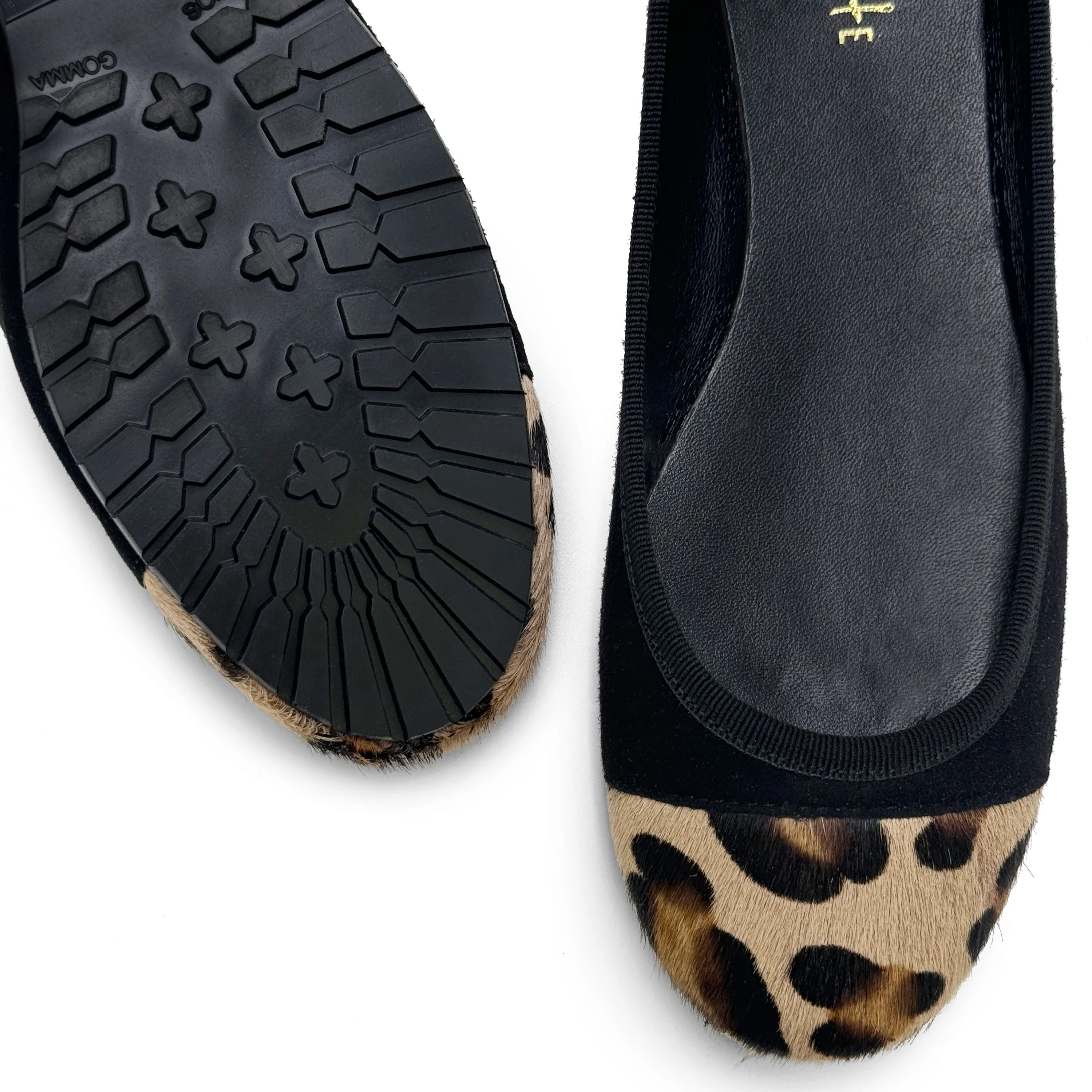 Black suede ballet flats with animal print toe - Image 3