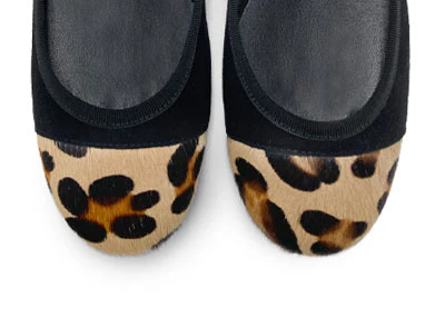 Black suede ballet flats with animal print toe - Image 5