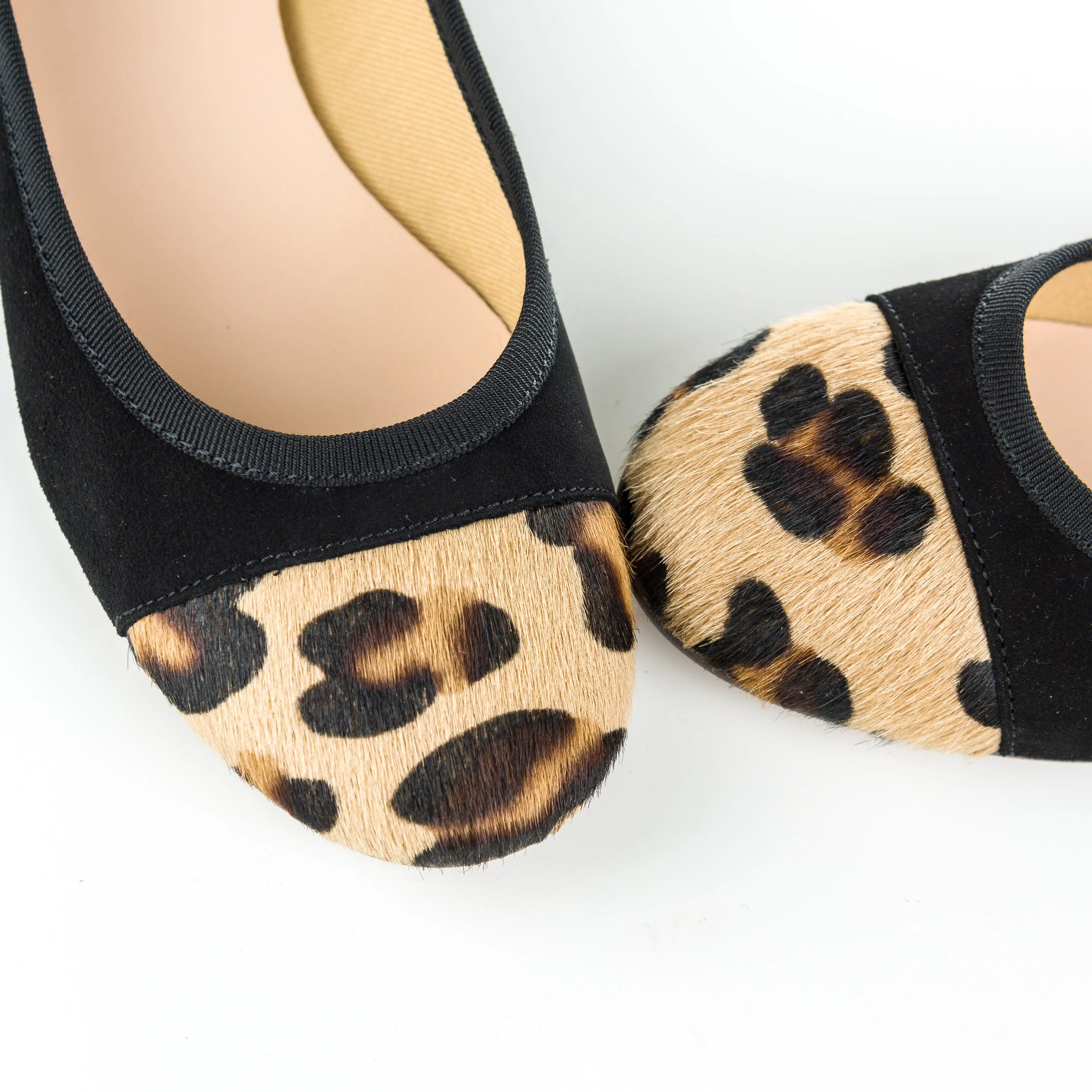 Black suede ballet flats with leopard spotted toe - Image 3