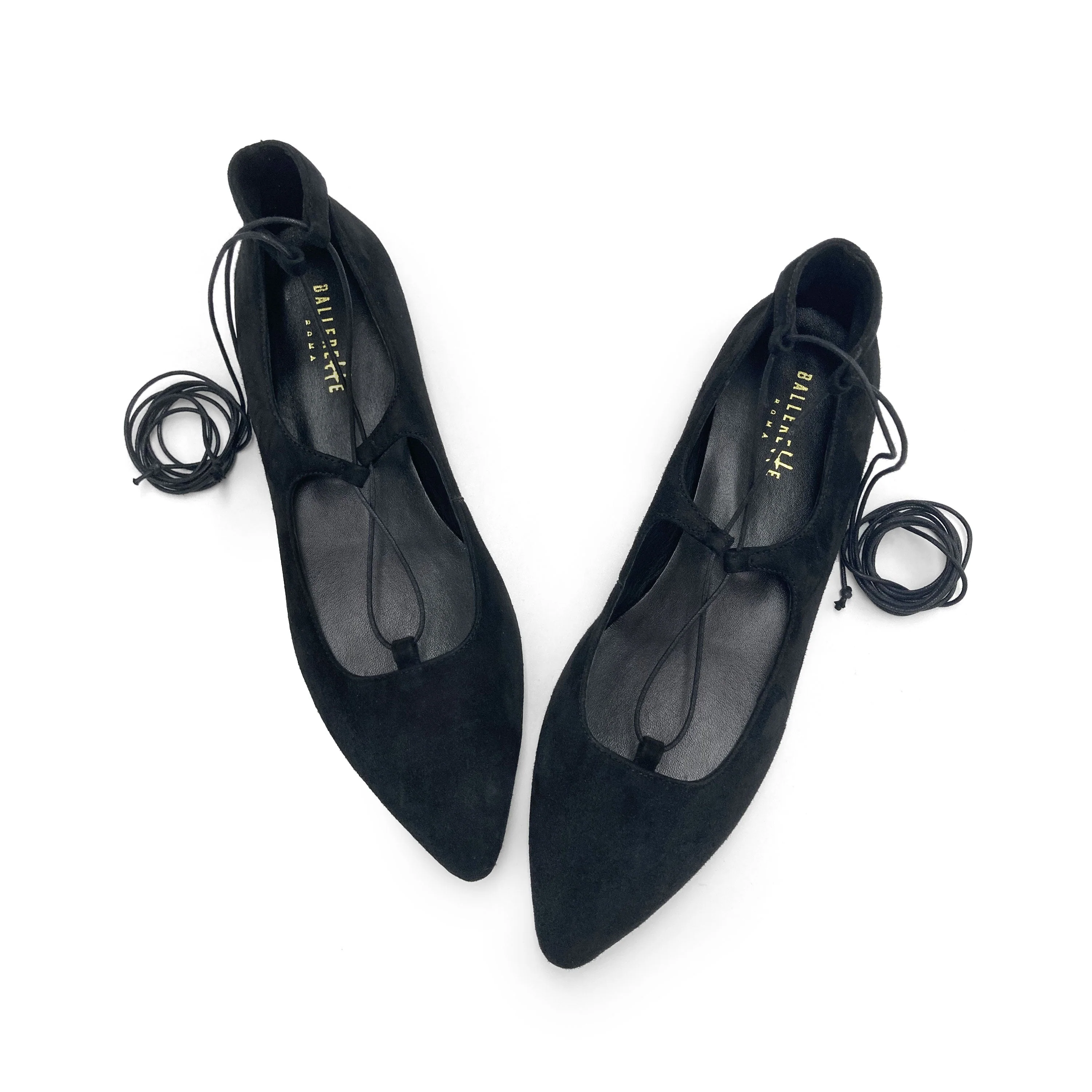 Black suede ballet flats with straps - Image 2