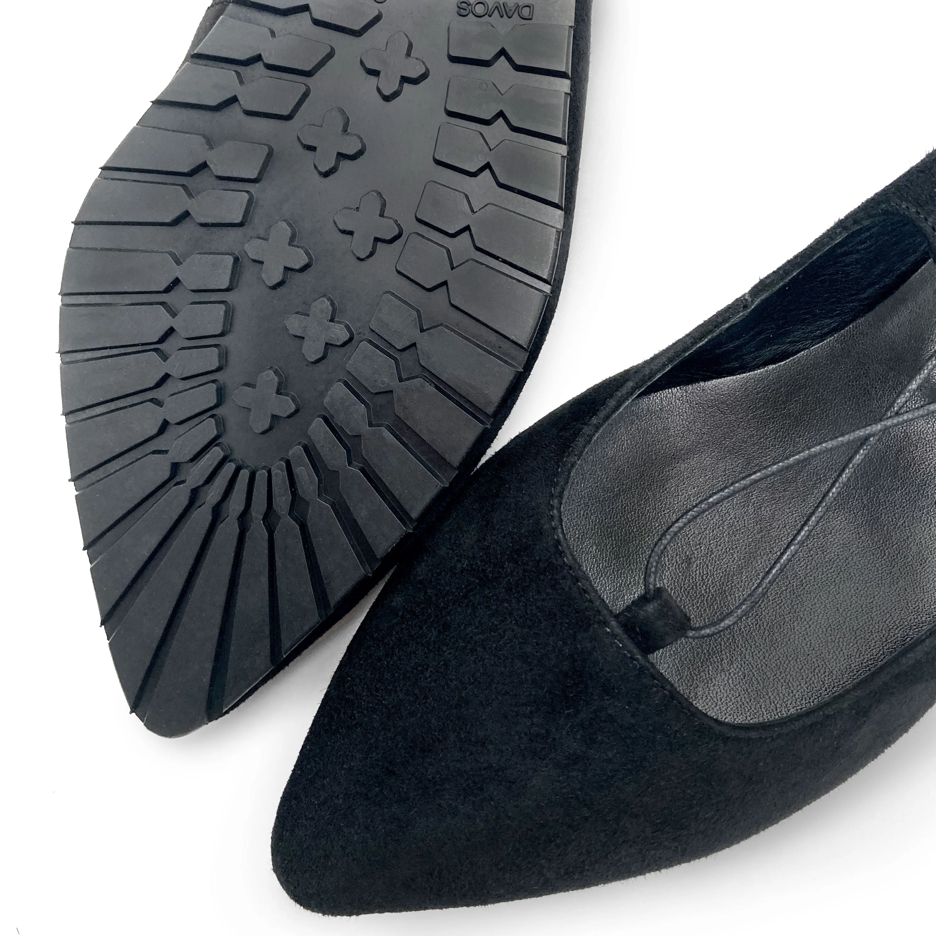 Black suede ballet flats with straps - Image 3