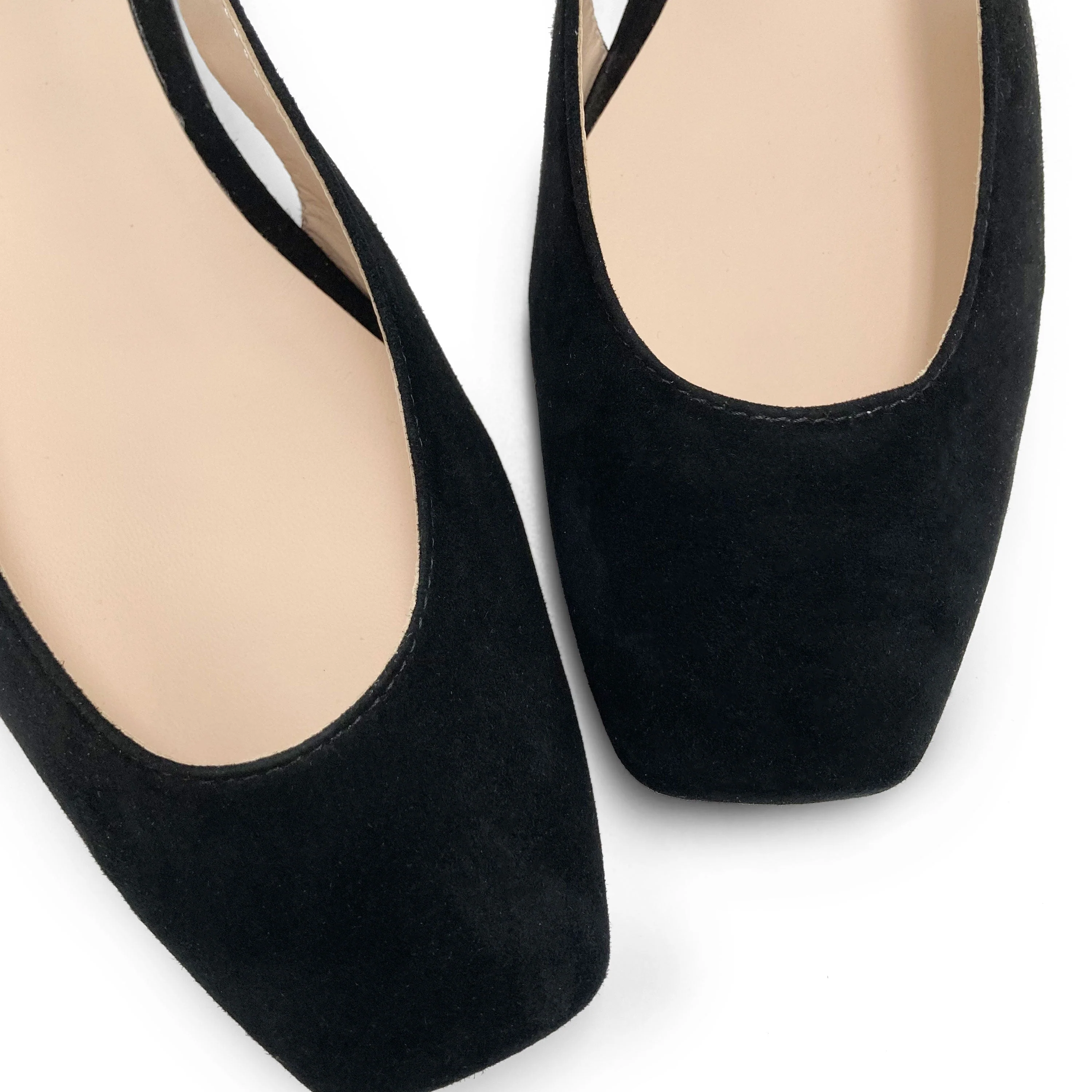 Black suede square toe slingback ballet flats - Image 5