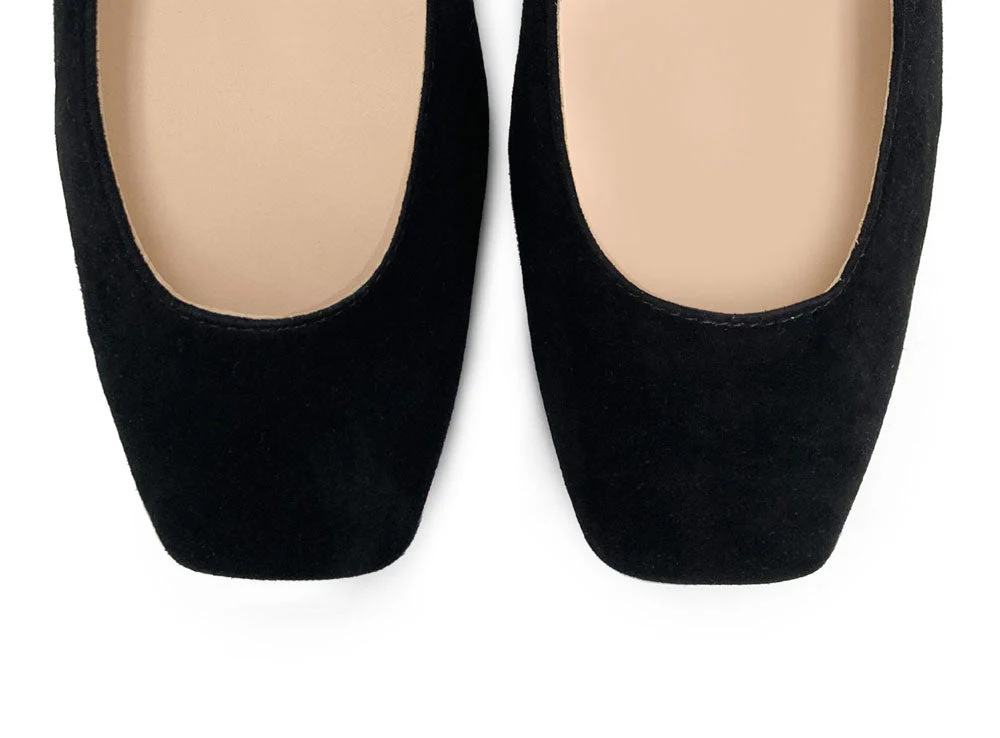 Black suede square toe slingback ballet flats - Image 6