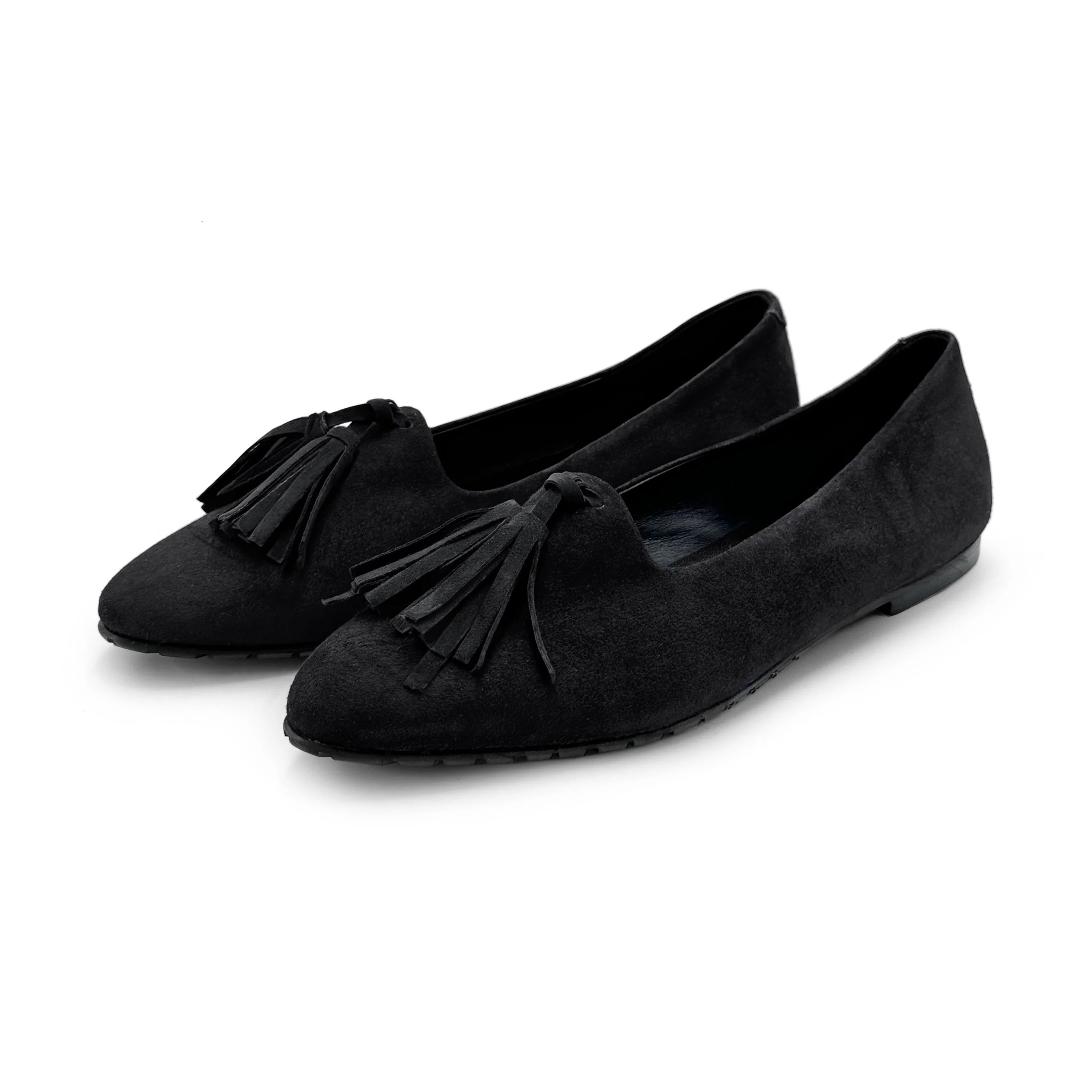 Black suede women moccasins with tassels - Image 2