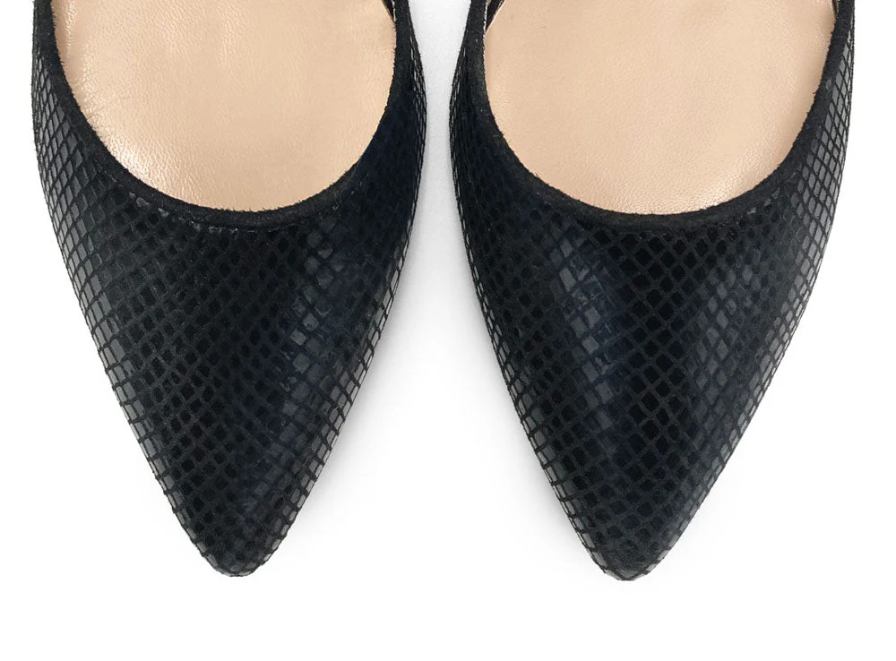 Black Summer mule shoes in laminated animal print suede with ankle tie - Image 5