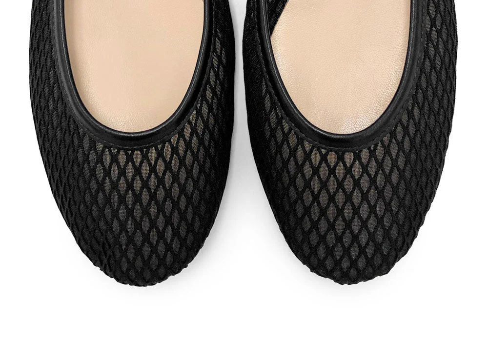 Black transparent mesh ballet flats in eco recycled fabric - Image 5