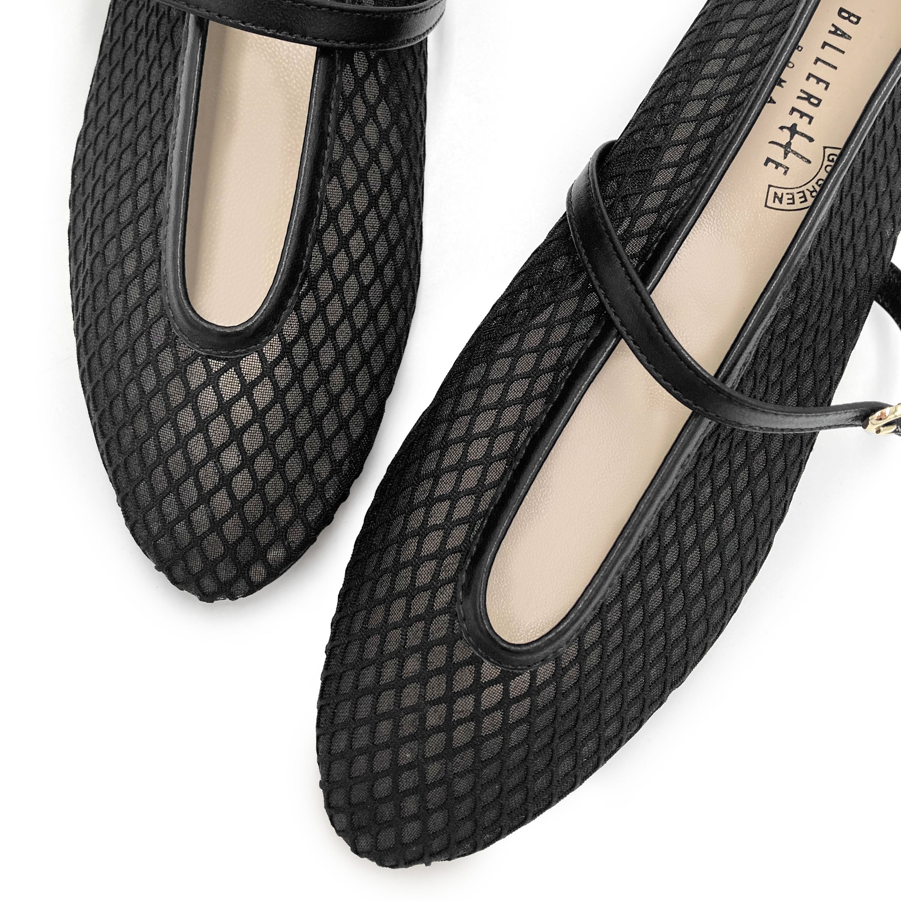 TT GO GREEN Collection - Black transparent mesh ballet flats in eco recycled fabric - Image 3