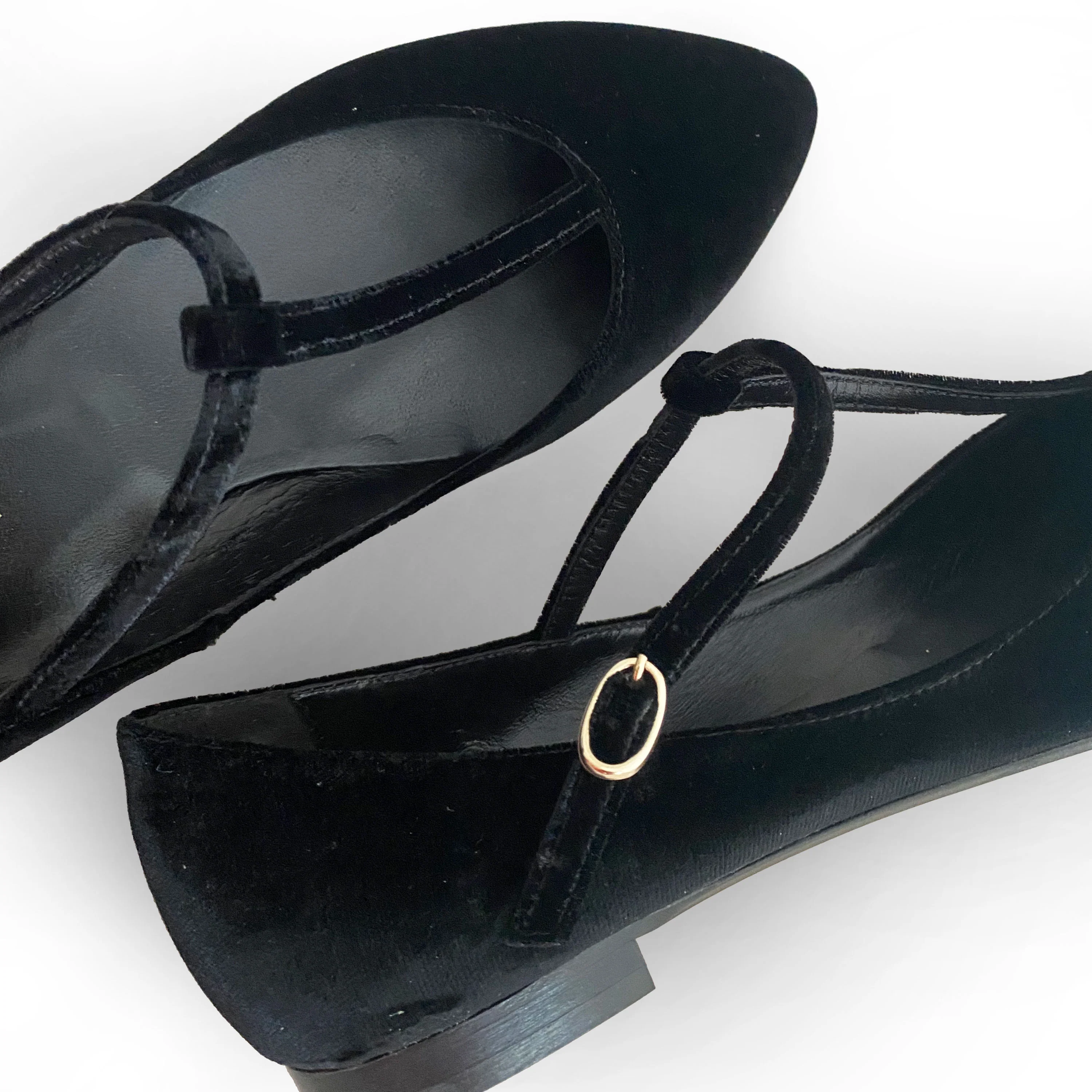 Black velvet T-bar ballet flats - Image 4