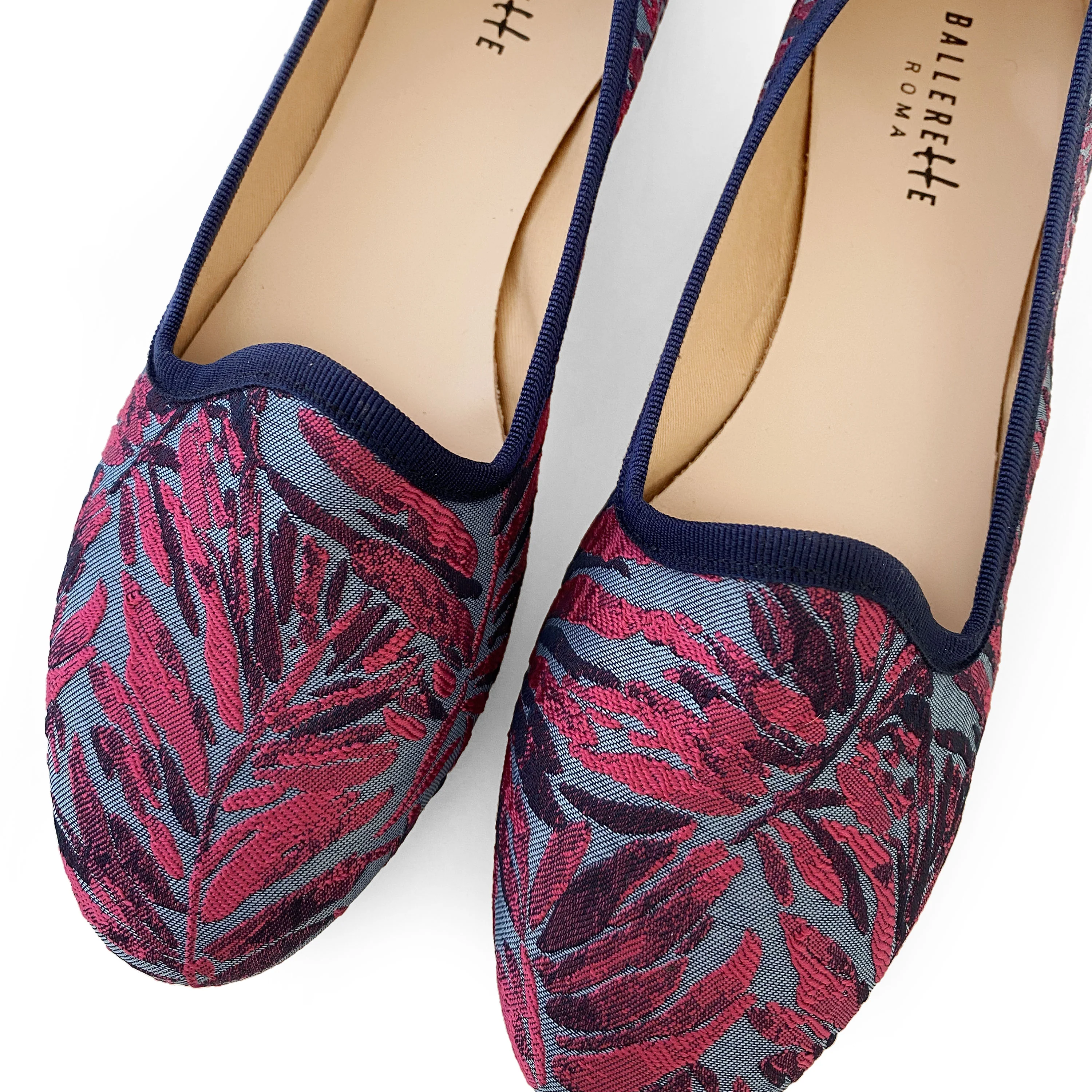 Blue and fuchsia jacquard loafers with tropical print - Image 4
