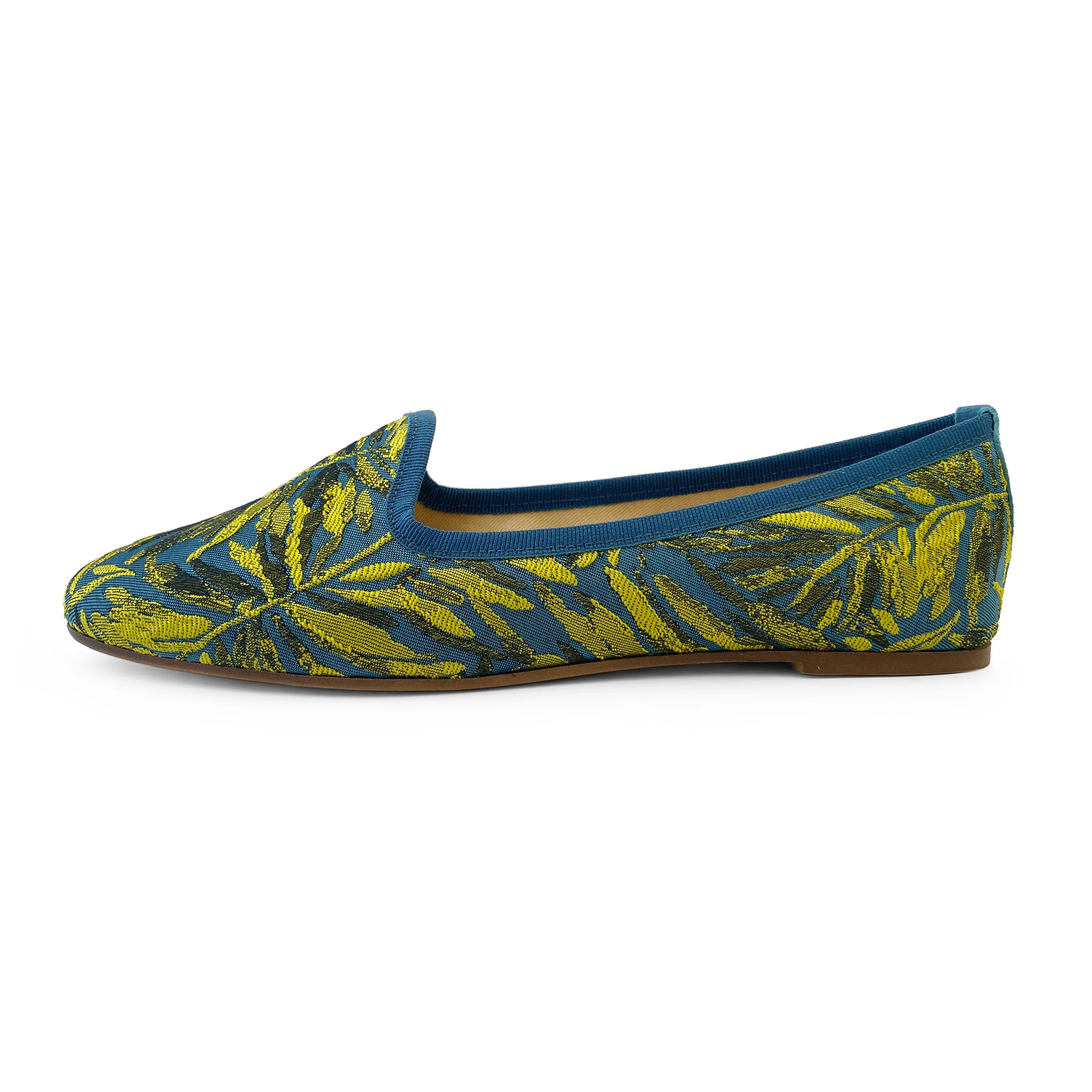 Blue and yellow jacquard loafers with tropical print - Image 4