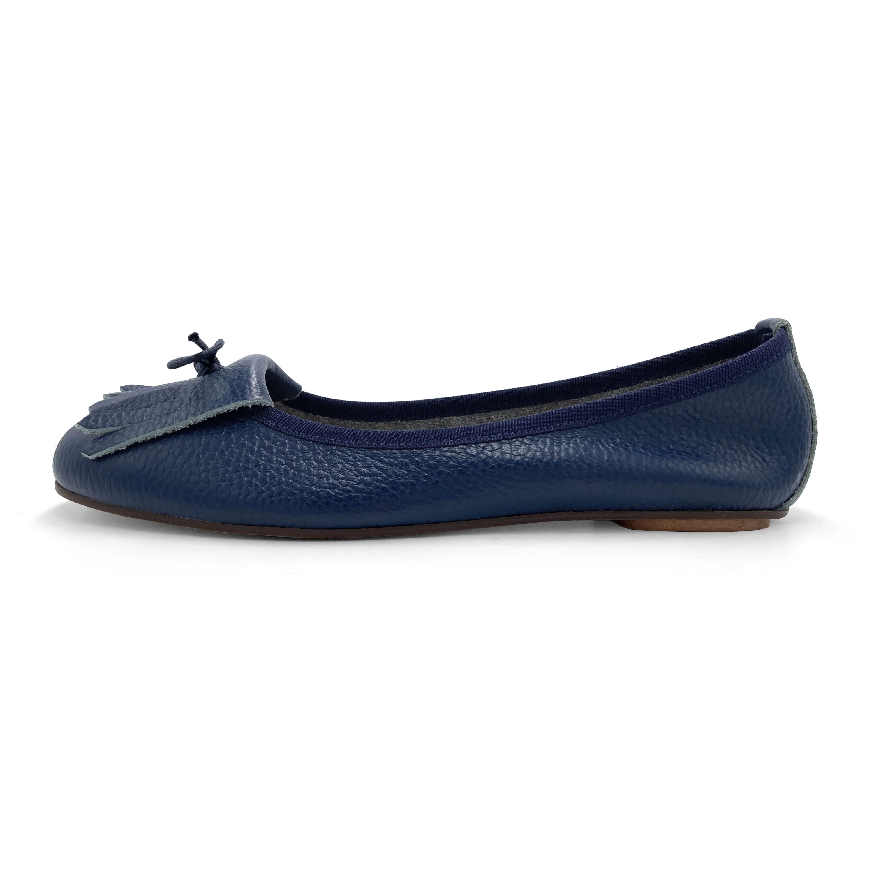 Blue leather moccasins with fringe - Image 4