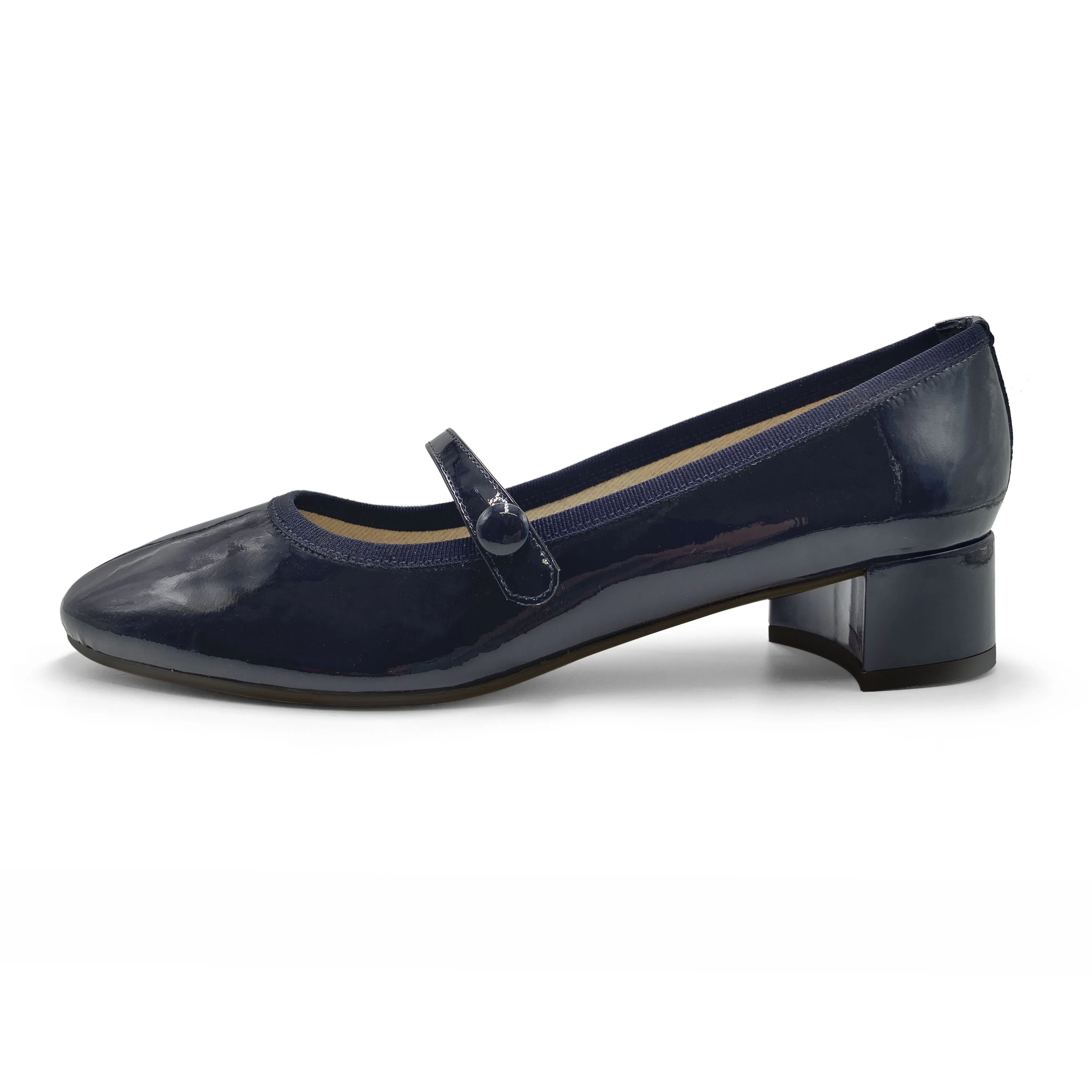 Blue patent leather Mary Jane ballet flats with strap and heel - Image 3