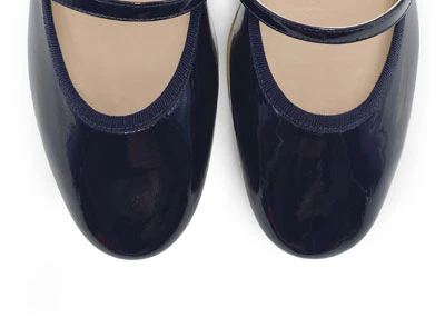 Blue patent leather Mary Jane ballet flats with strap and heel - Image 5