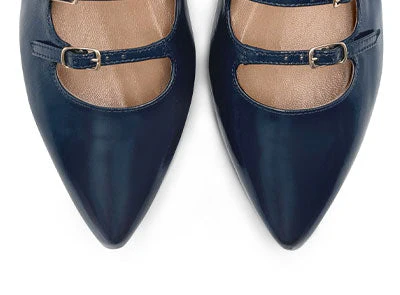 Blue shiny pointed-toe ballet flats with straps - Image 5