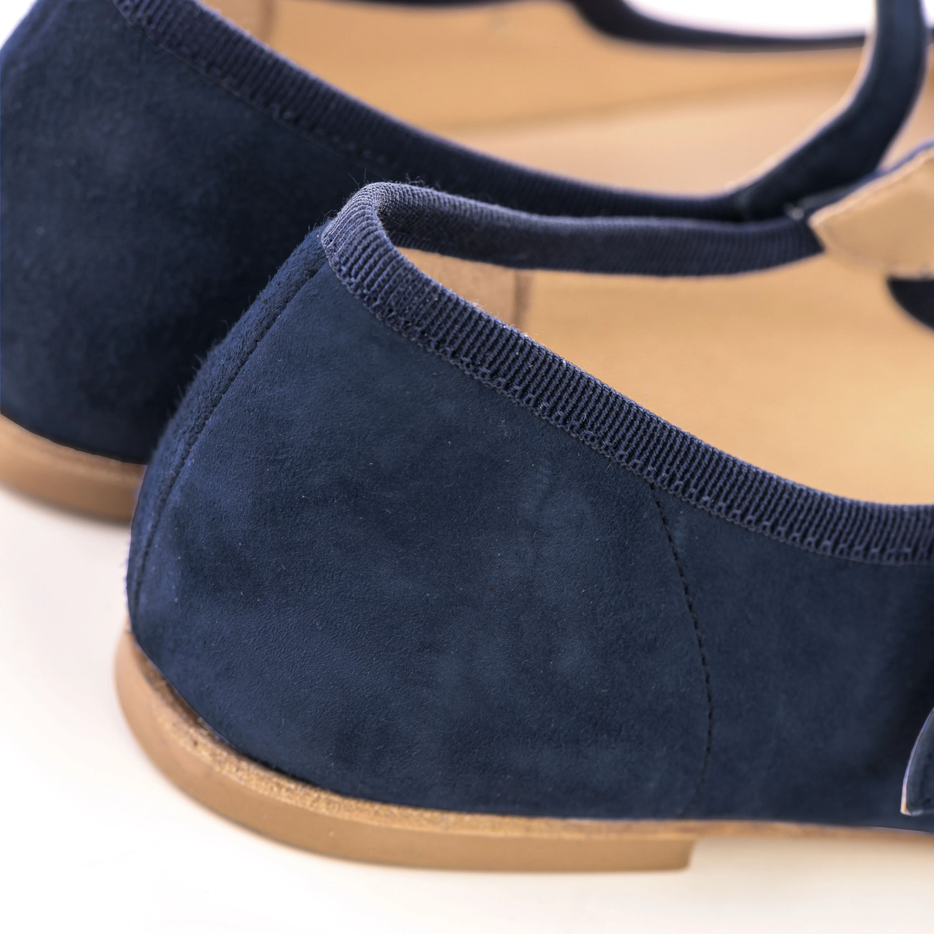Blue suede pointed ballet flats with strap - Image 4