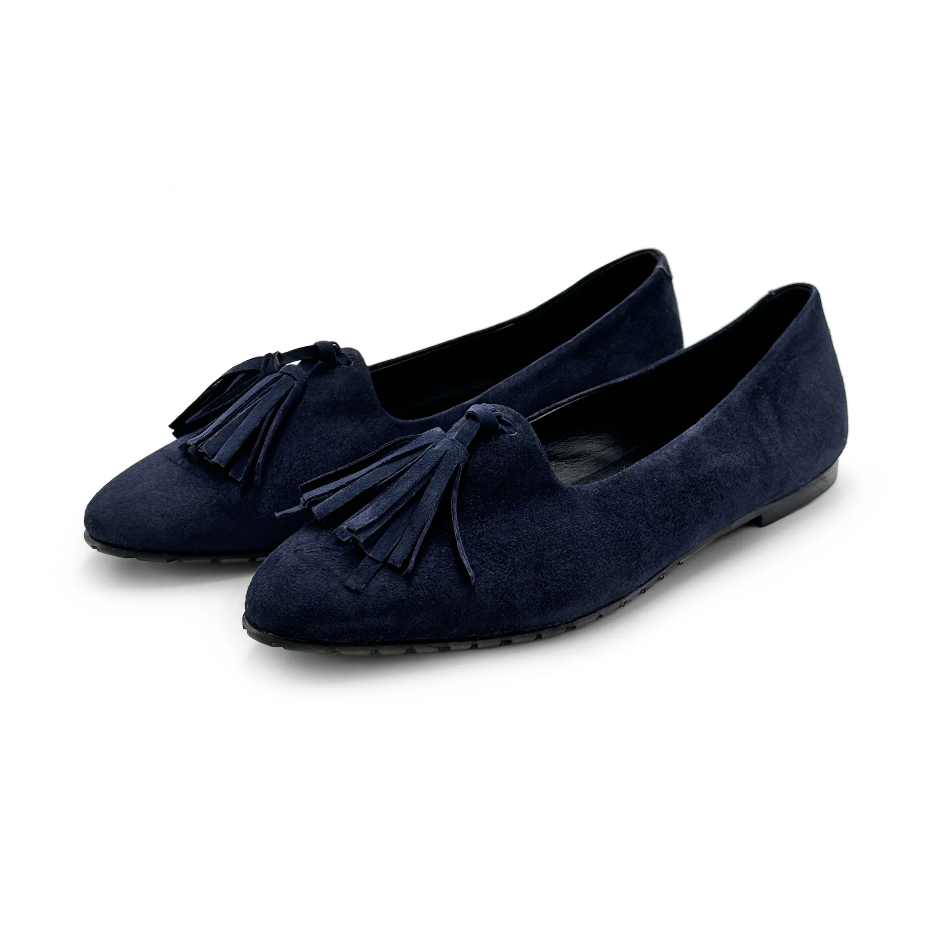 Blue suede women moccasins with tassels - Image 4