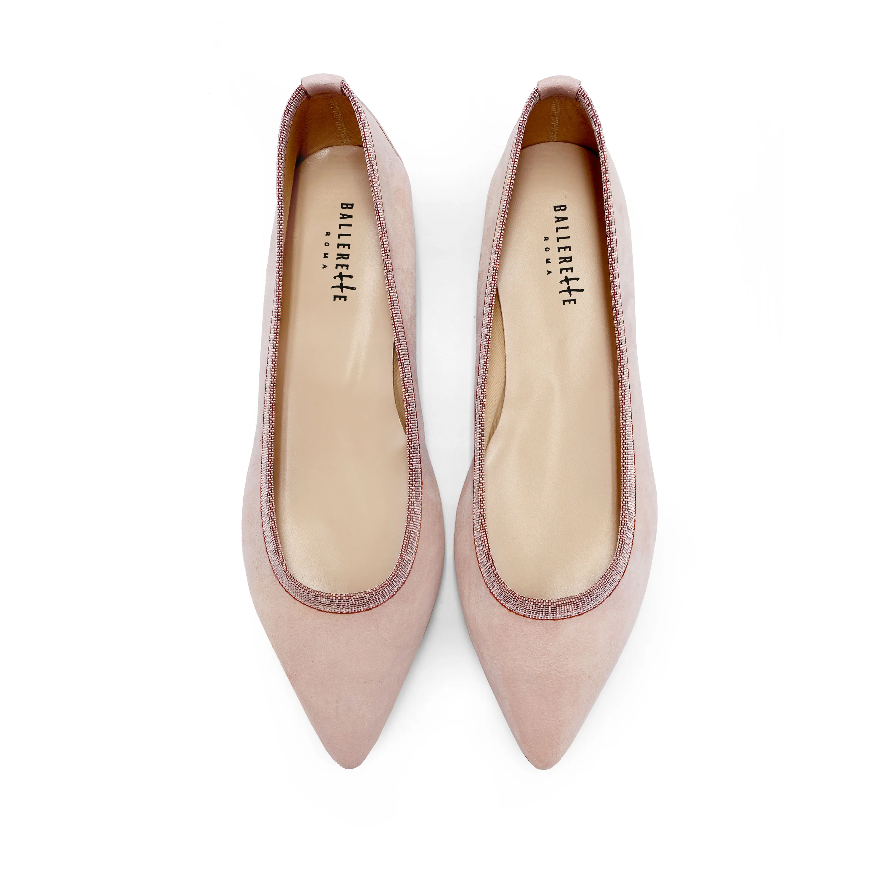 Blush Pink Suede Pointed Toe Ballet Flats - Image 2