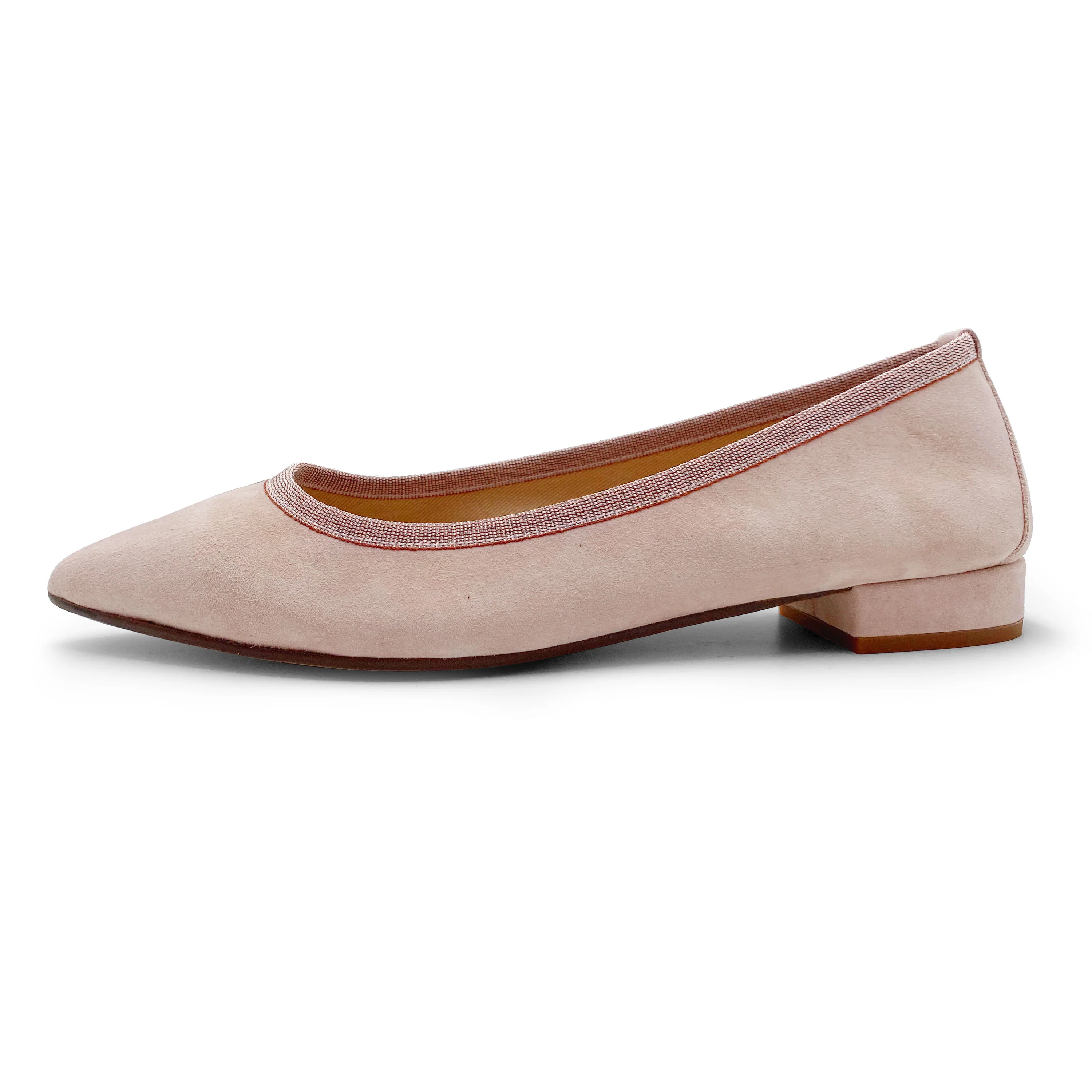 Blush Pink Suede Pointed Toe Ballet Flats - Image 3