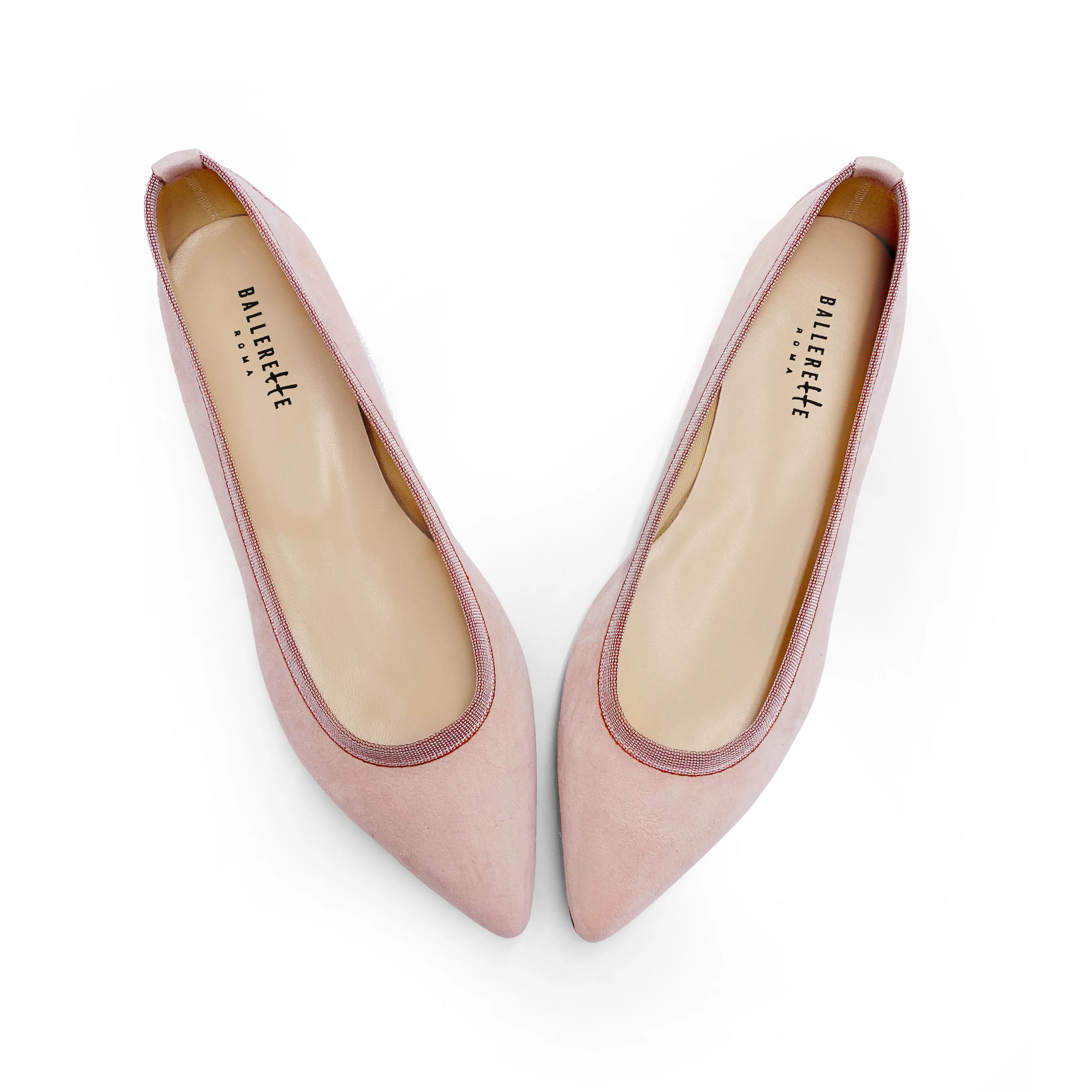 Blush Pink Suede Pointed Toe Ballet Flats - Image 4