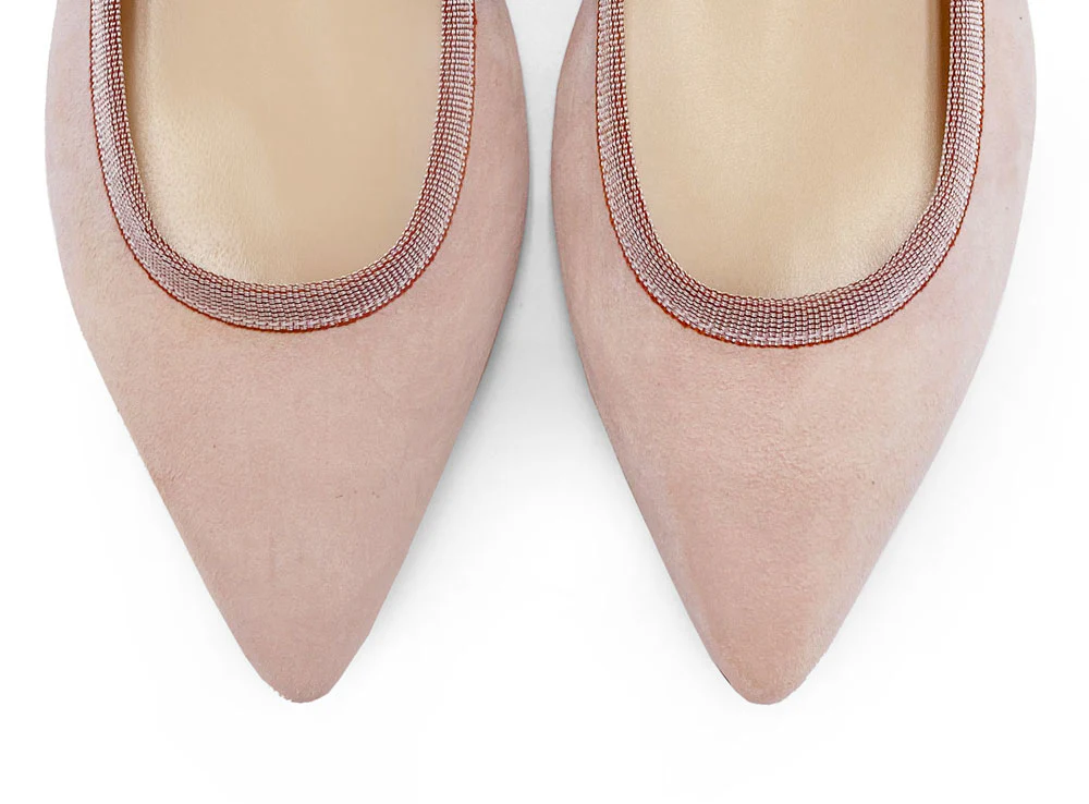 Blush Pink Suede Pointed Toe Ballet Flats - Image 5