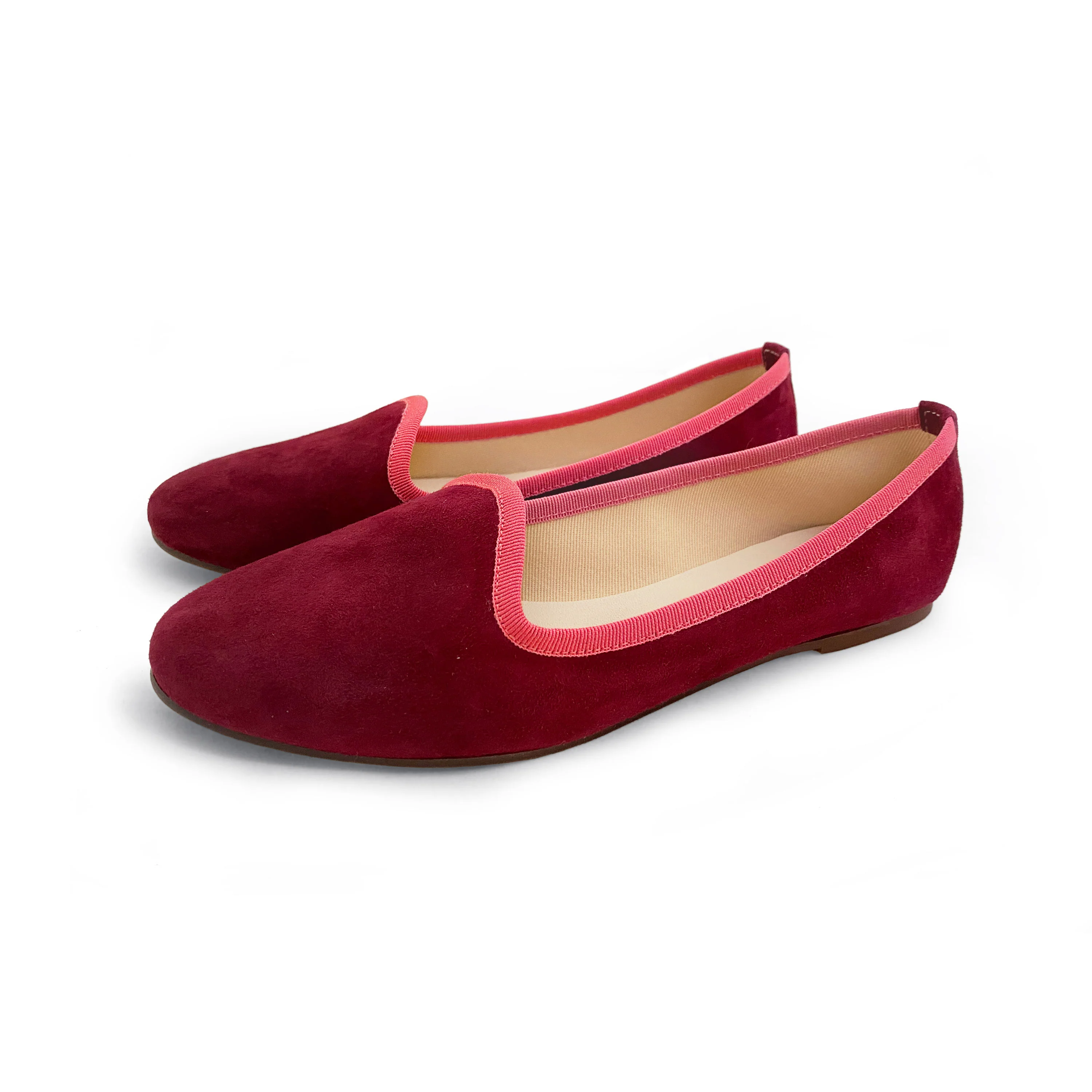 Bordeaux suede loafers with pink gros grain - Image 3
