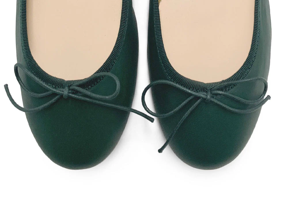 Bottle green leather ballet flats - Image 5