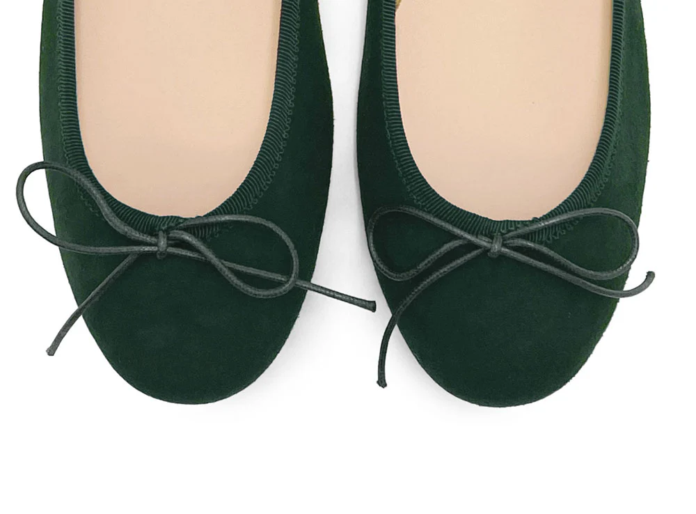 Bottle green suede ballet flats - Image 5