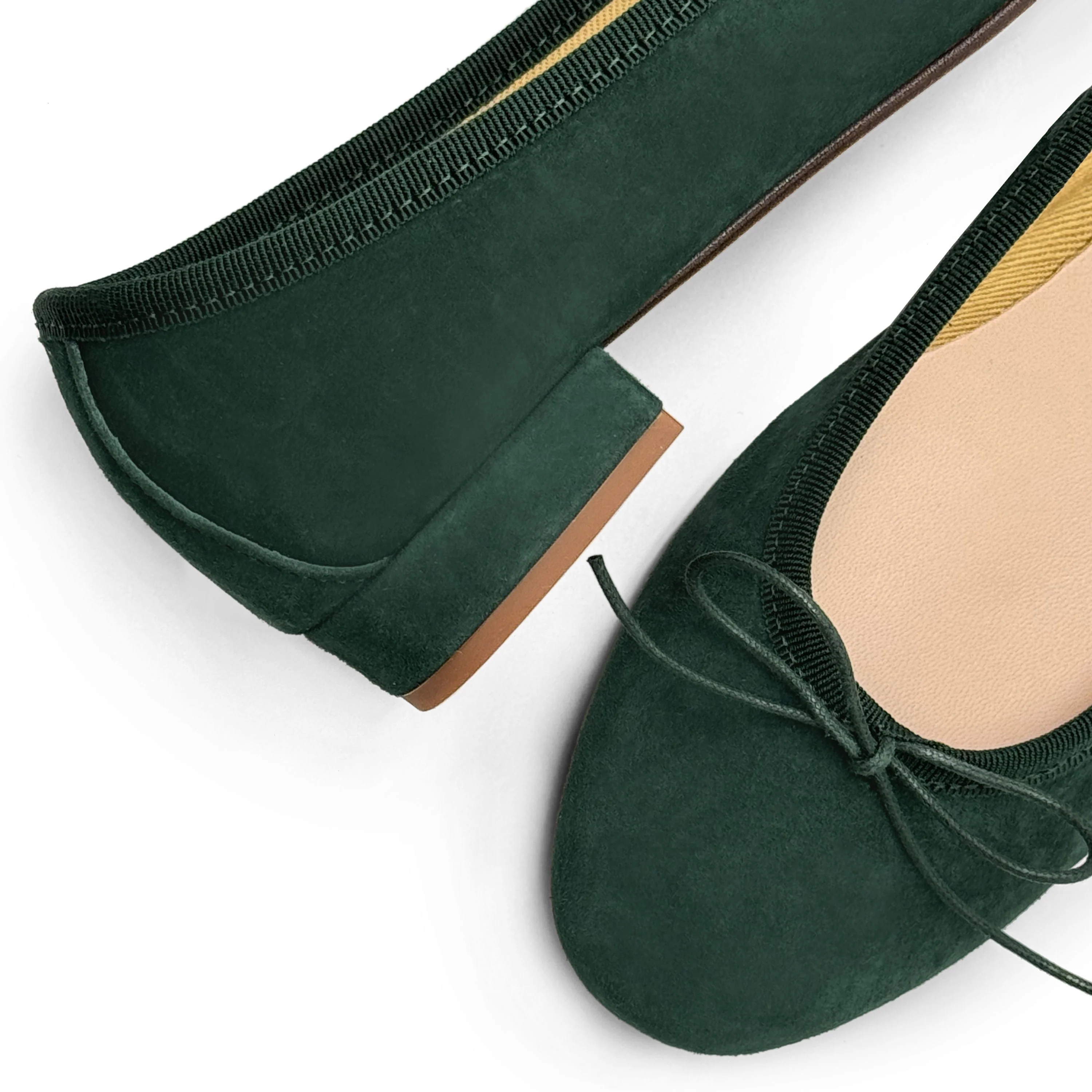Bottle green suede medium heel ballet flats - Image 3