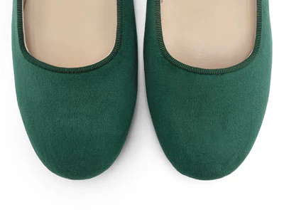Bottle green velvet ballet flats with strap - Image 5