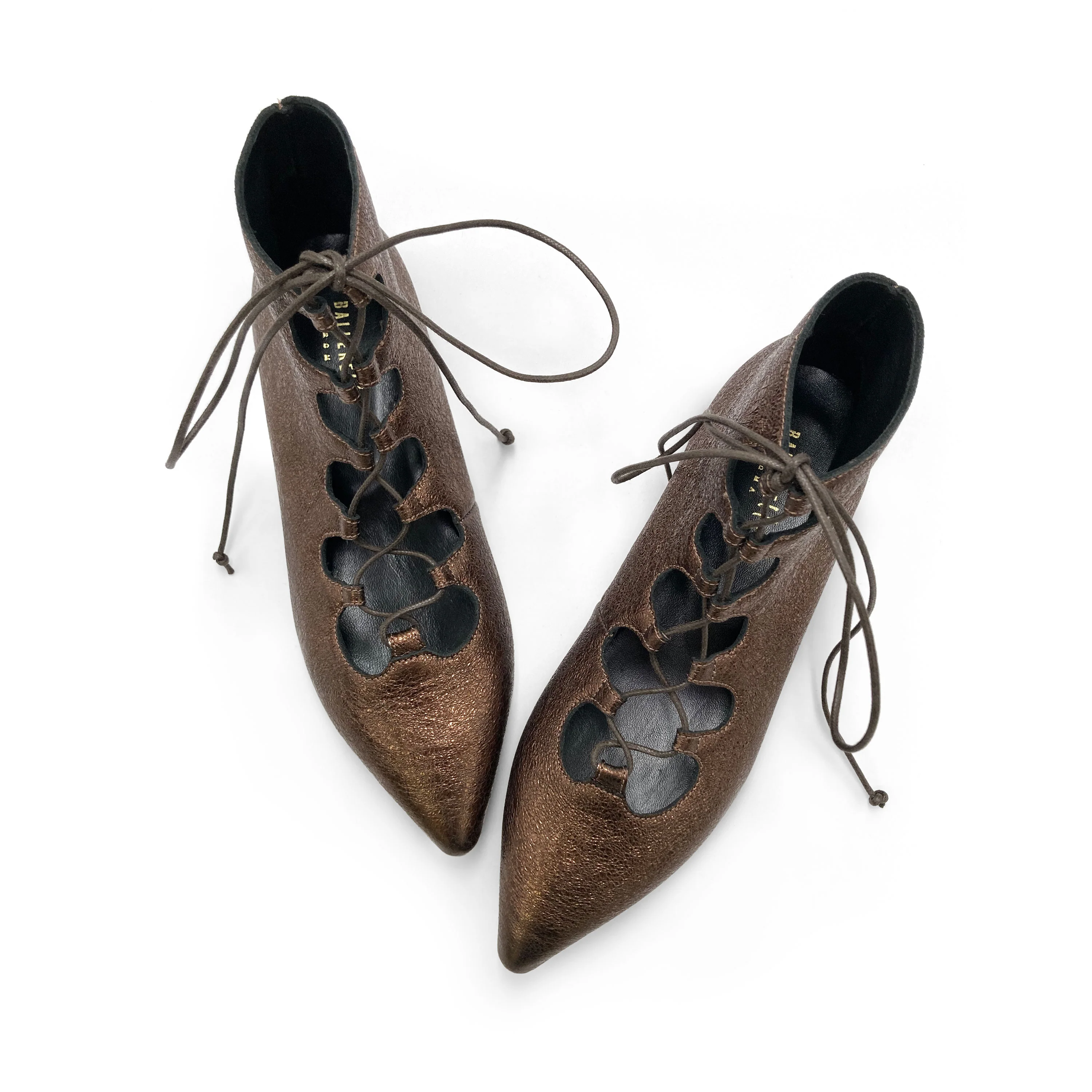 Bronze pointed ankle boots with laces - Image 2
