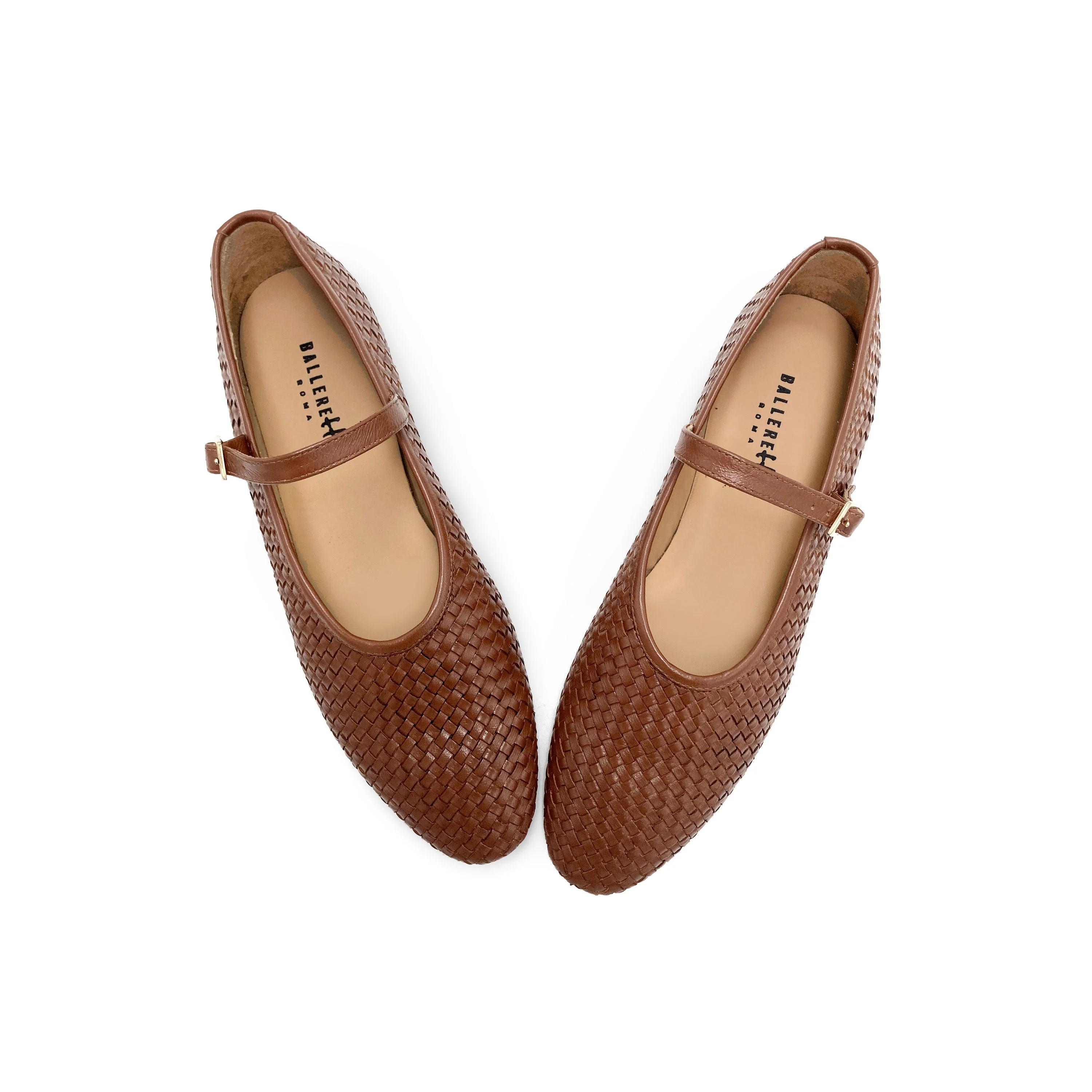 Brown high cut handwoven leather ballet flats with strap - Image 2