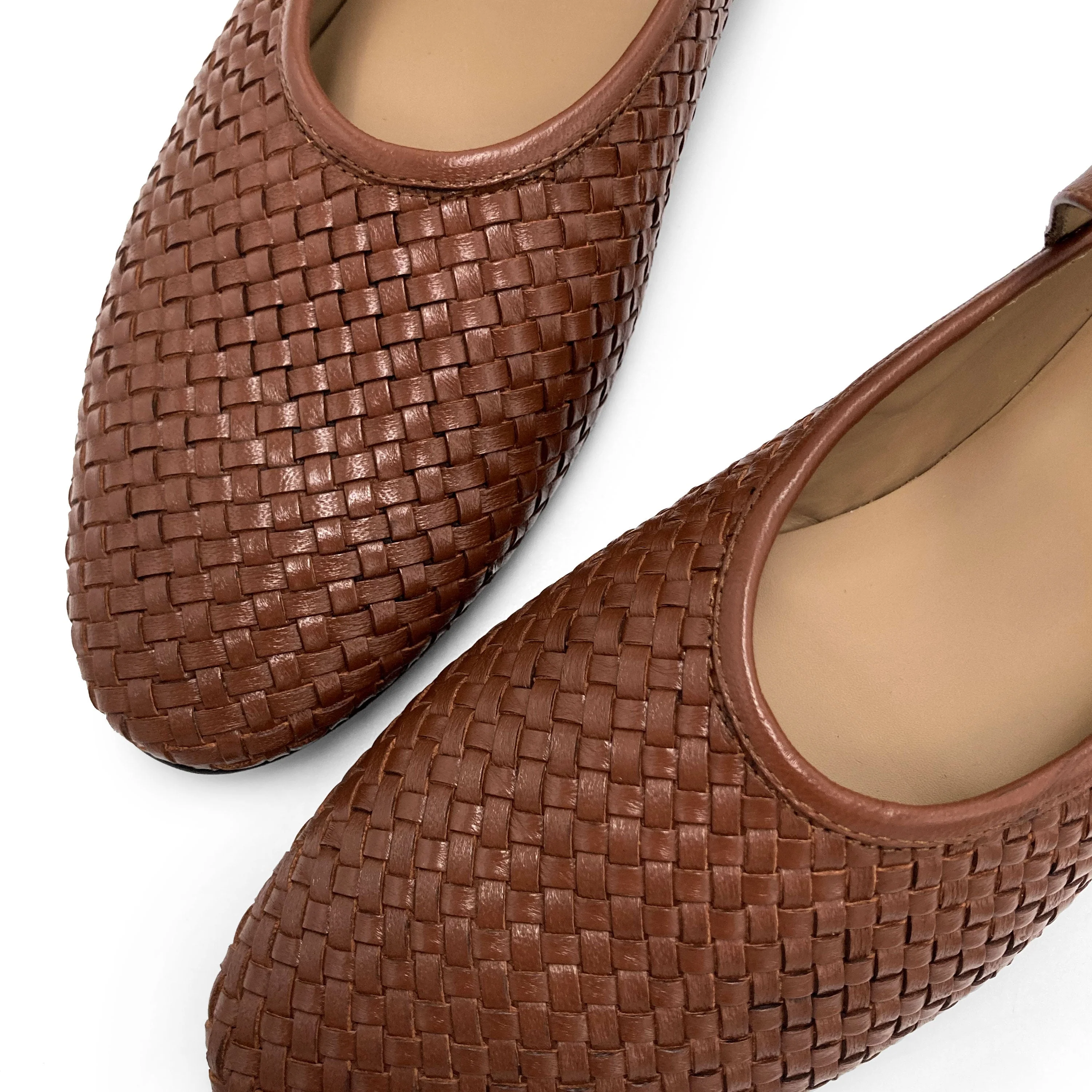 Brown high cut handwoven leather ballet flats with strap - Image 5
