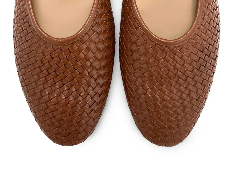 Brown high cut handwoven leather ballet flats with strap - Image 6